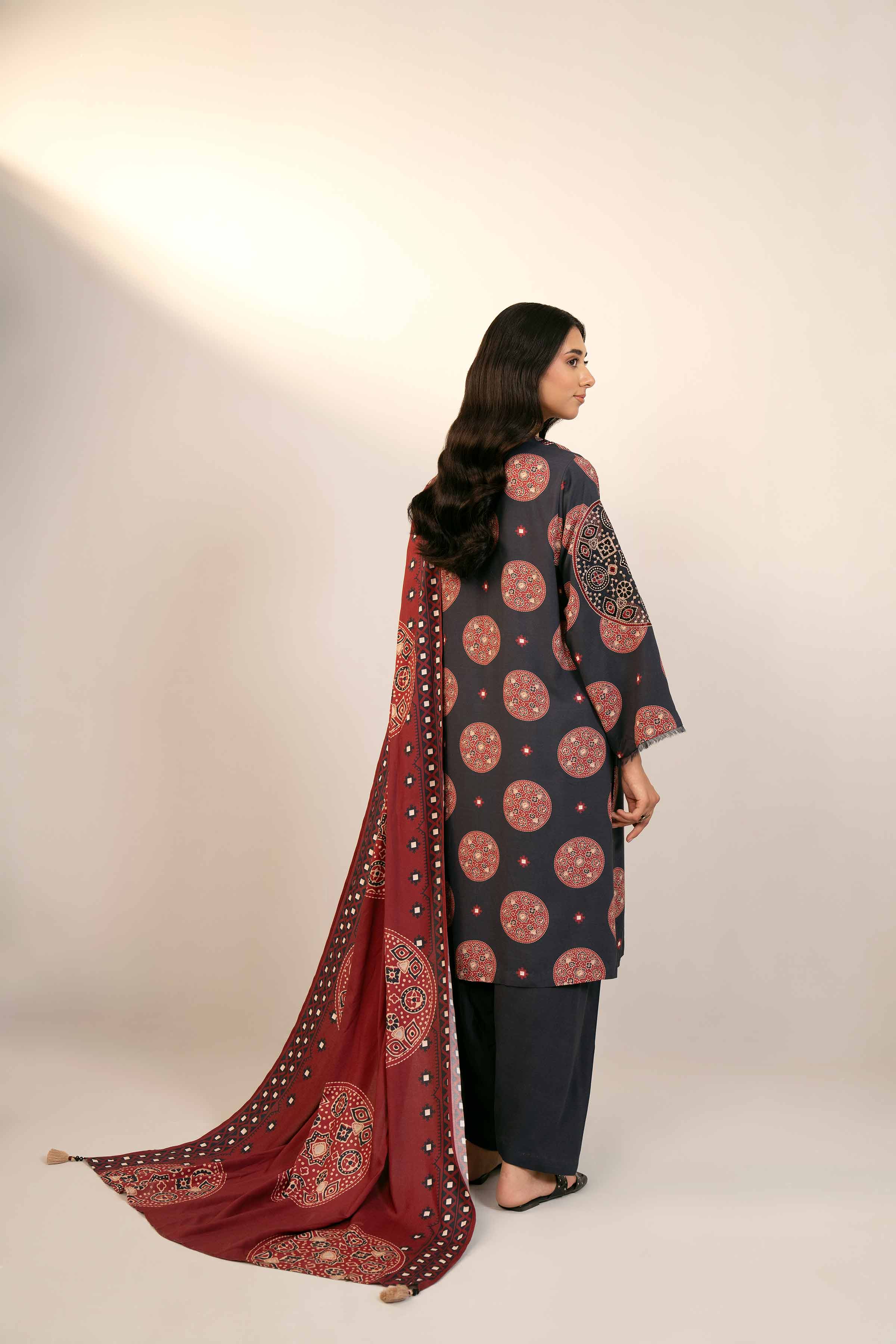 NishatUK - Black Embroidered Linen 3-piece unstitched Suit
