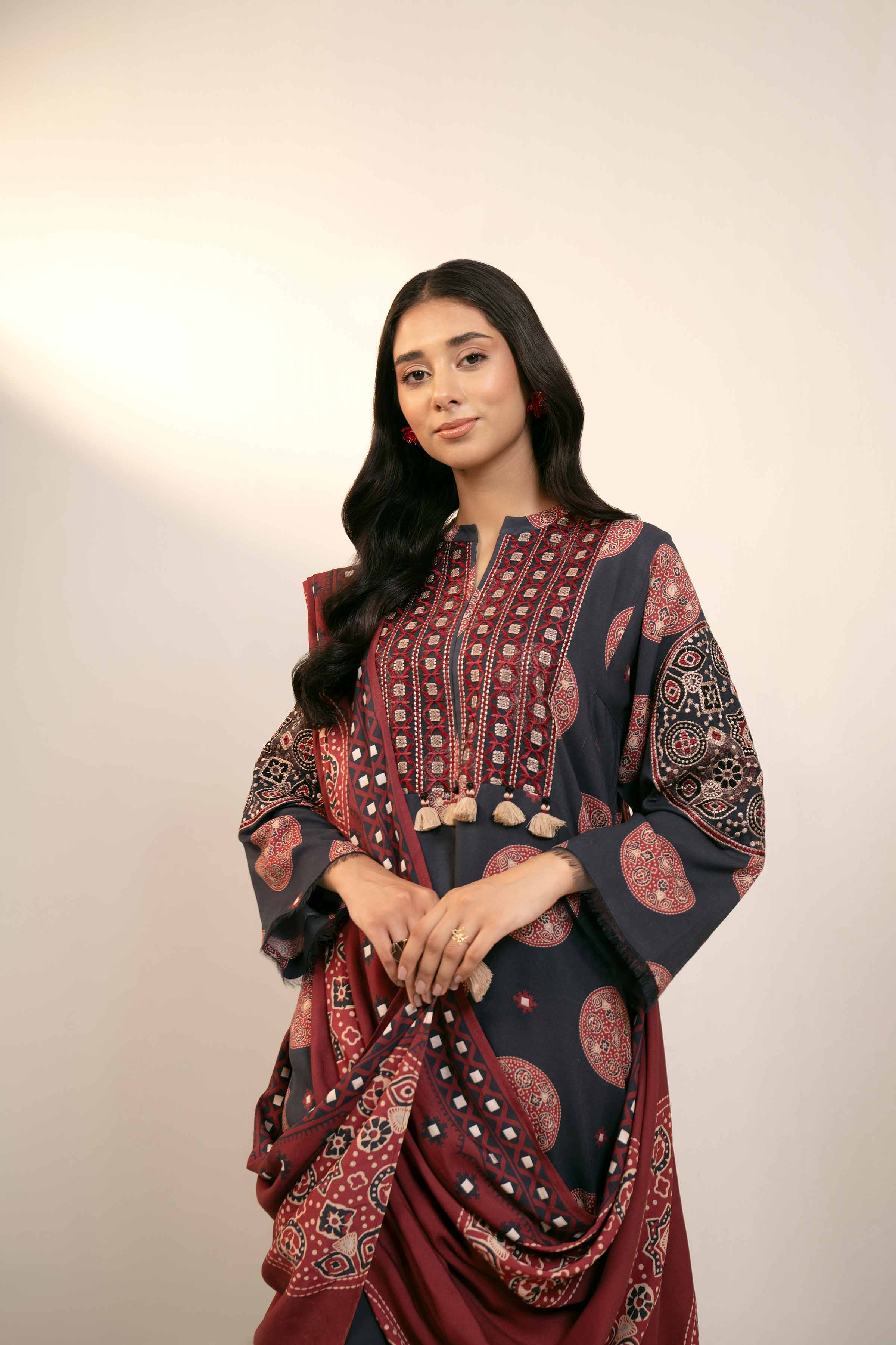 NishatUK - Black Embroidered Linen 3-piece unstitched Suit