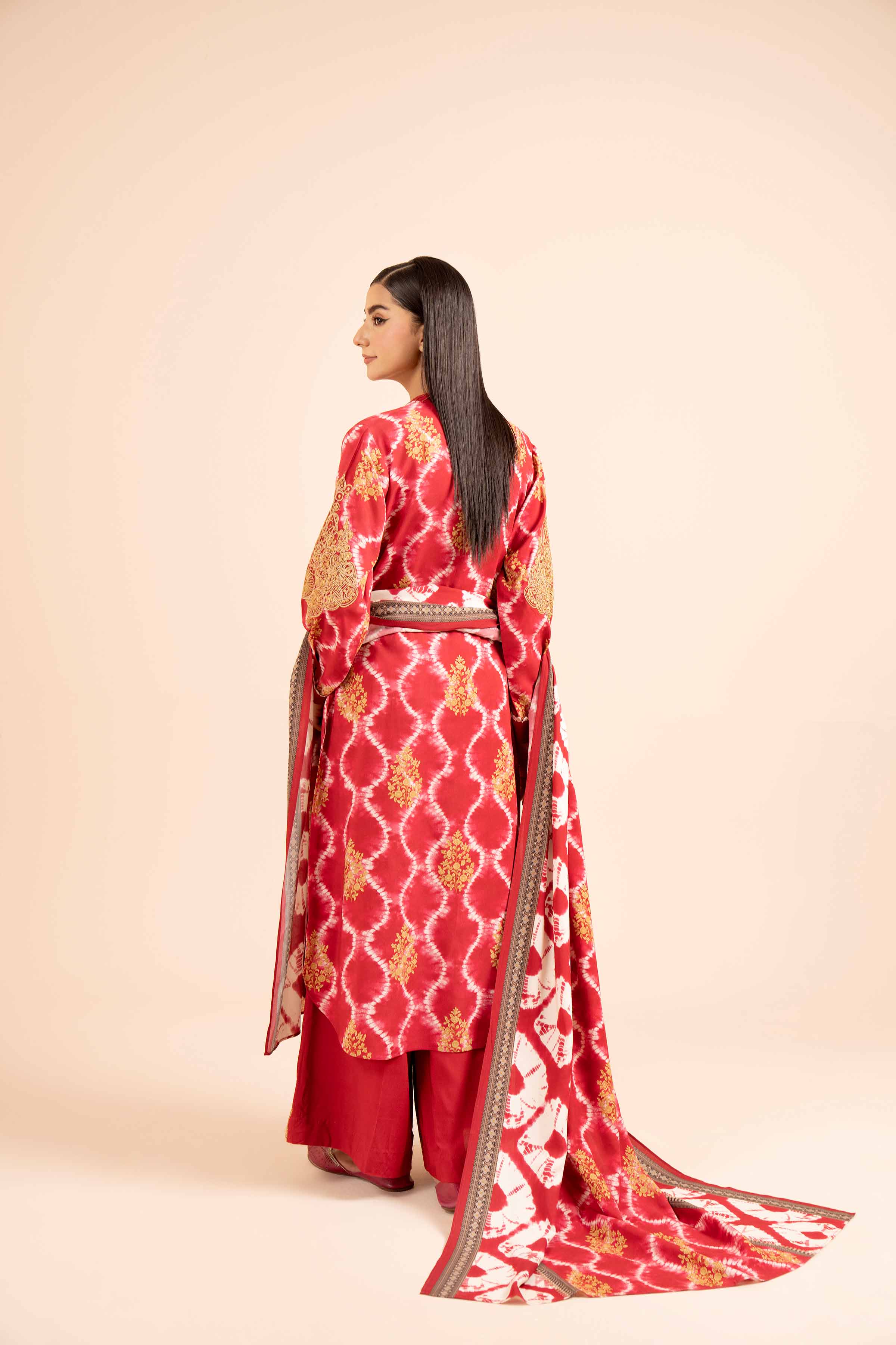NishatUK - Red Embroidered Linen 3-piece unstitched Suit