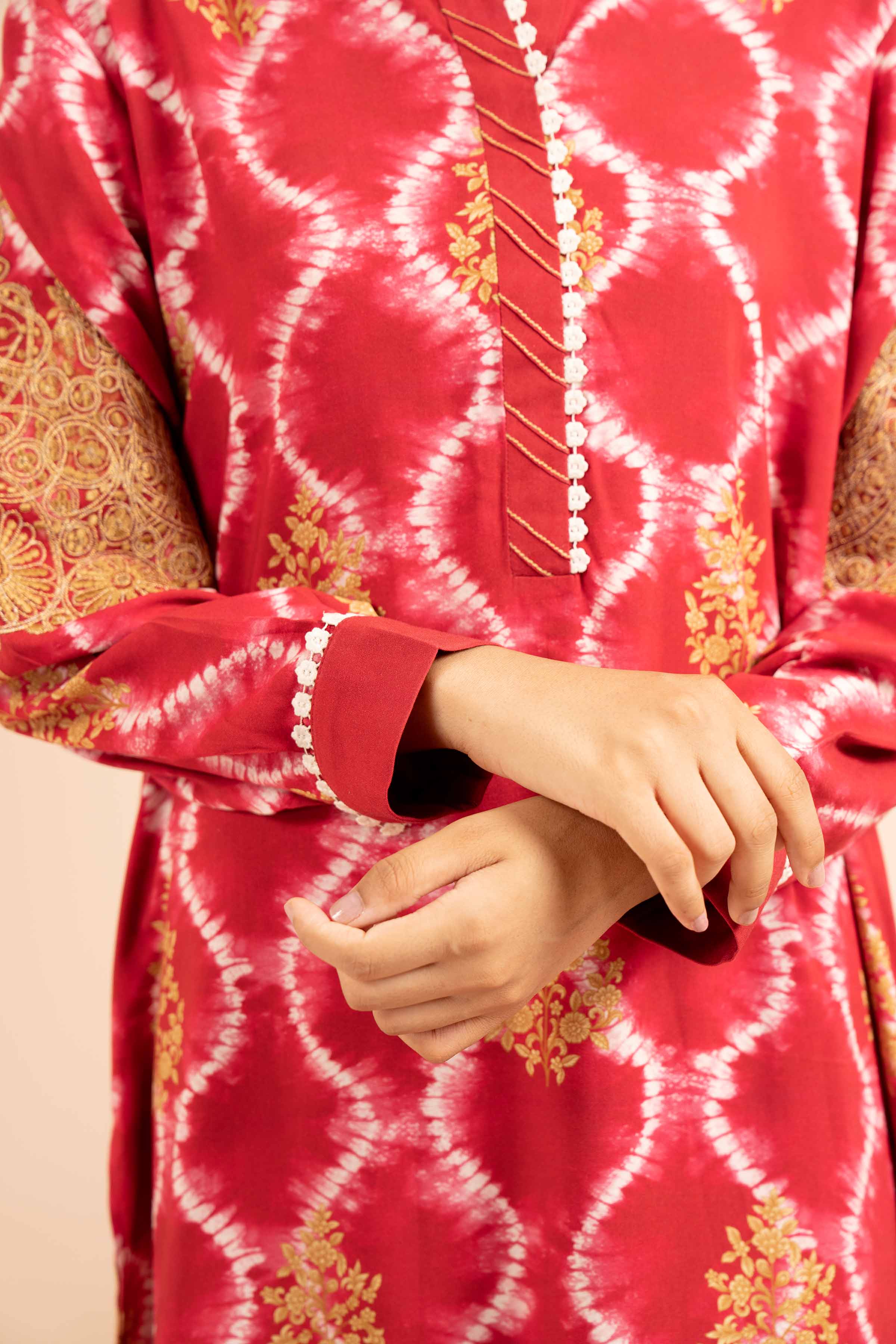 NishatUK - Red Embroidered Linen 3-piece unstitched Suit