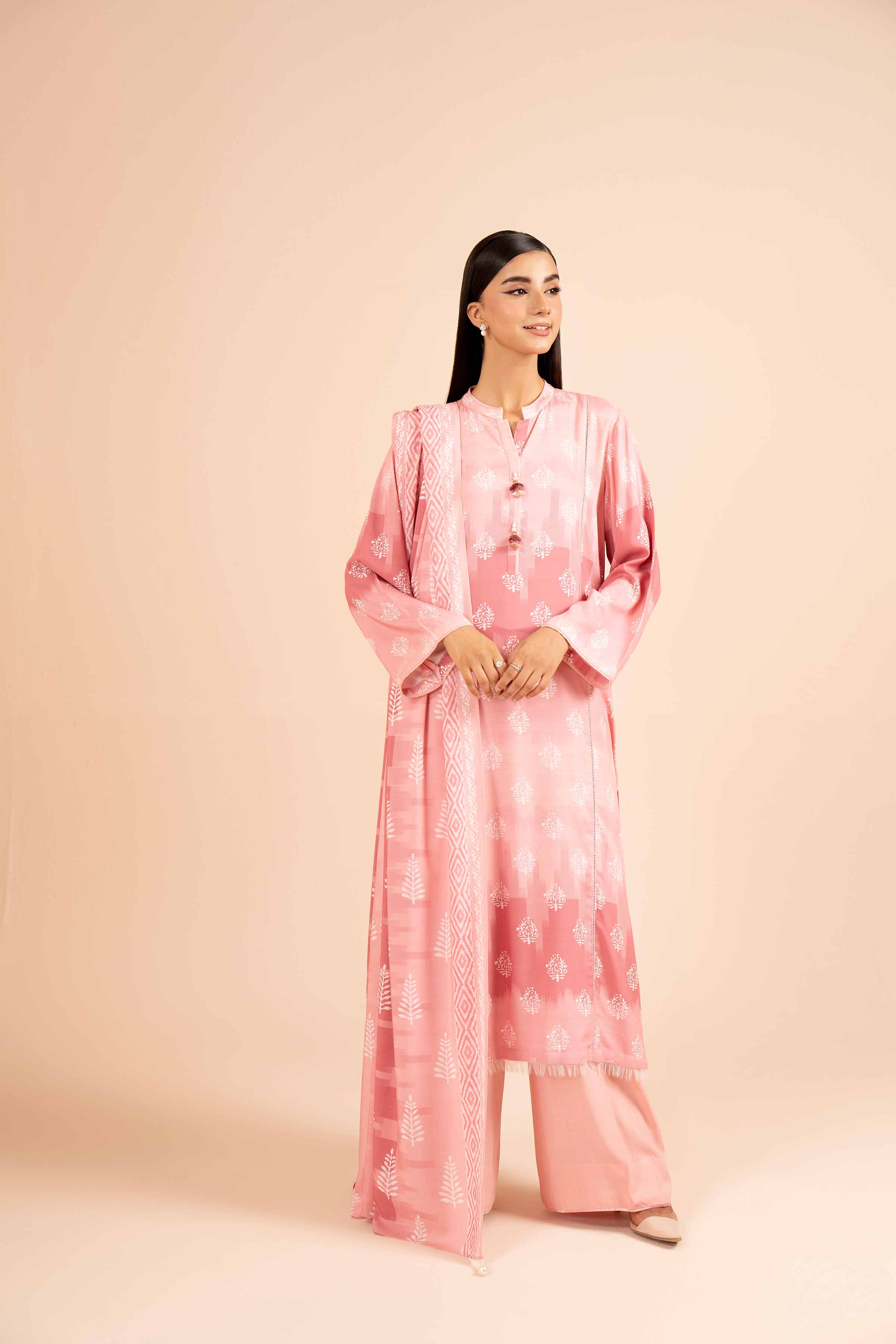 NishatUK - Tea Pink Printed Linen 3-piece unstitched Suit