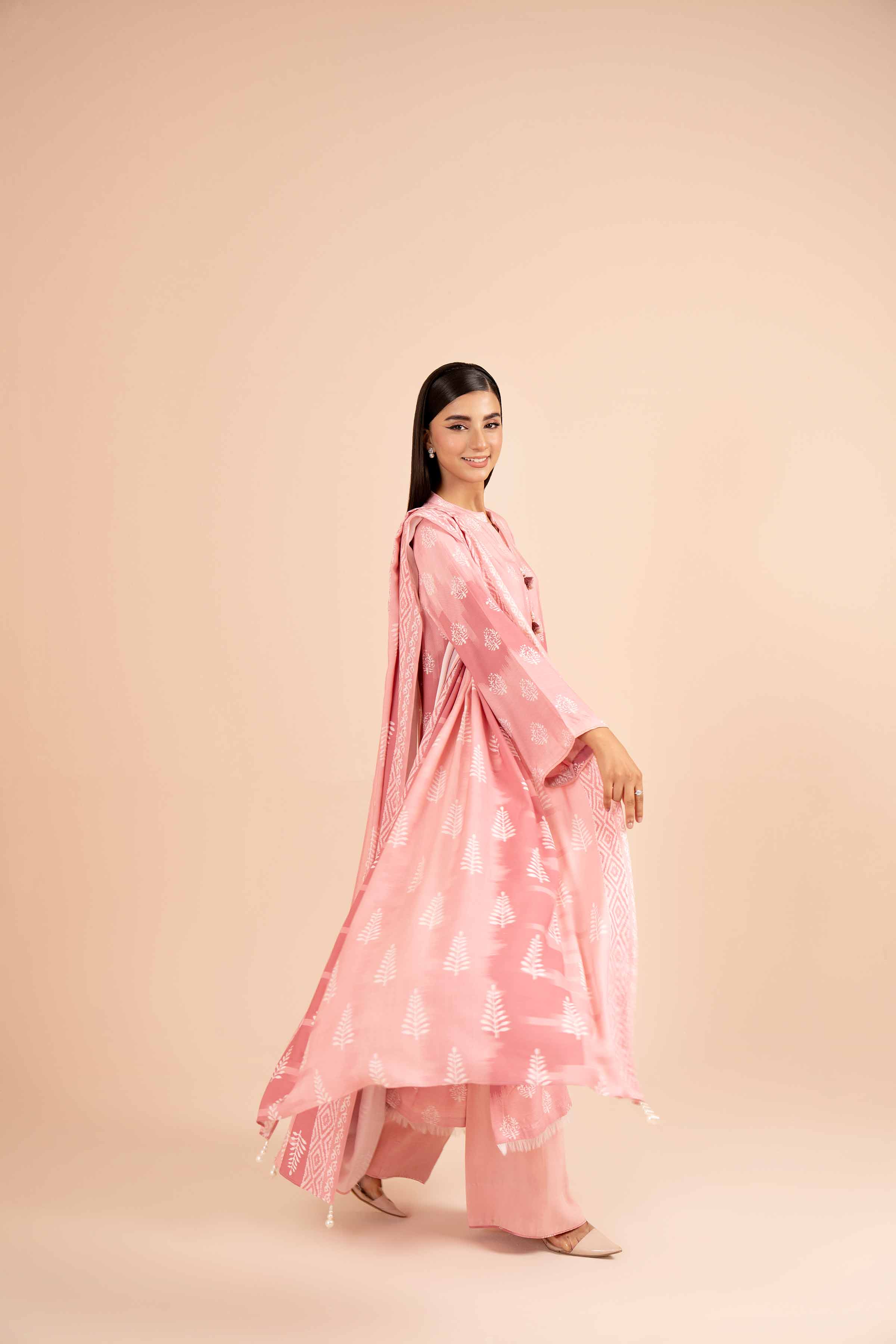 NishatUK - Tea Pink Printed Linen 3-piece unstitched Suit