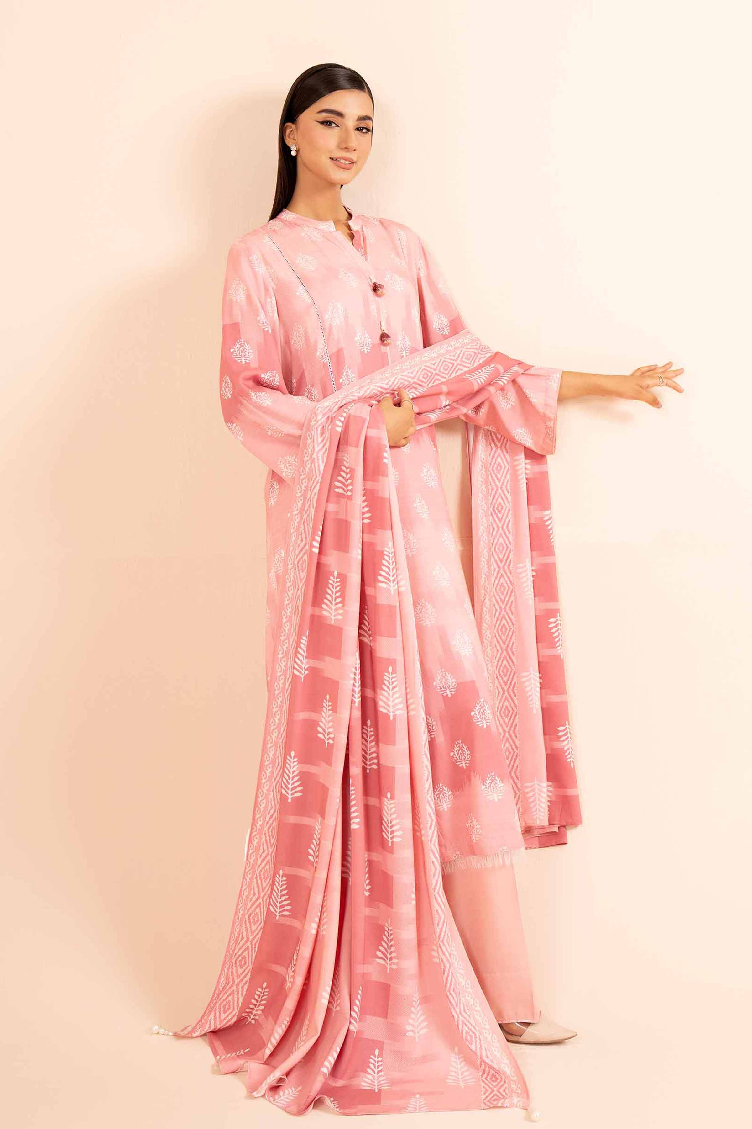 NishatUK - Tea Pink Printed Linen 3-piece unstitched Suit