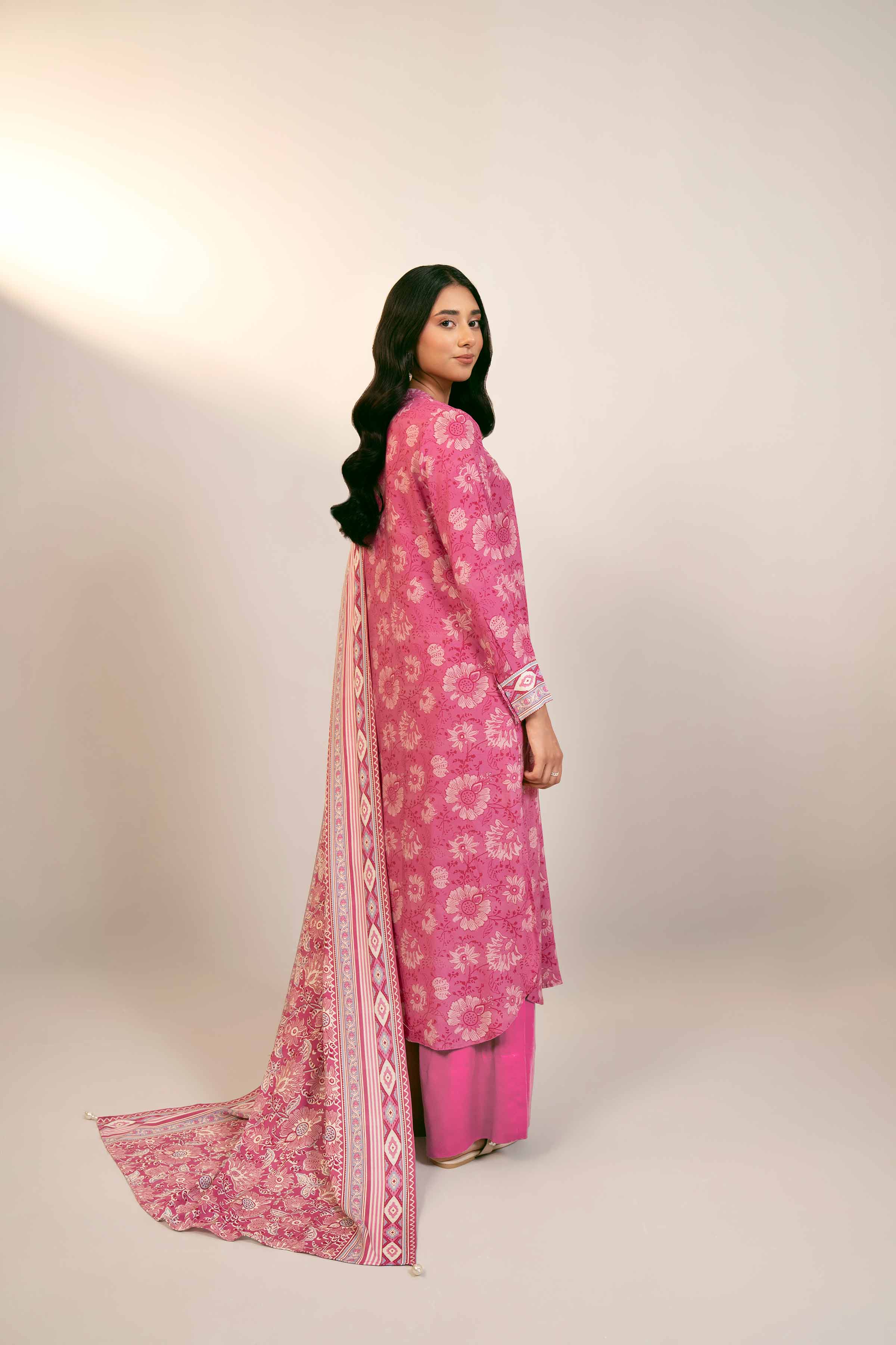 NishatUK - Pink Printed Linen 3-piece unstitched Suit