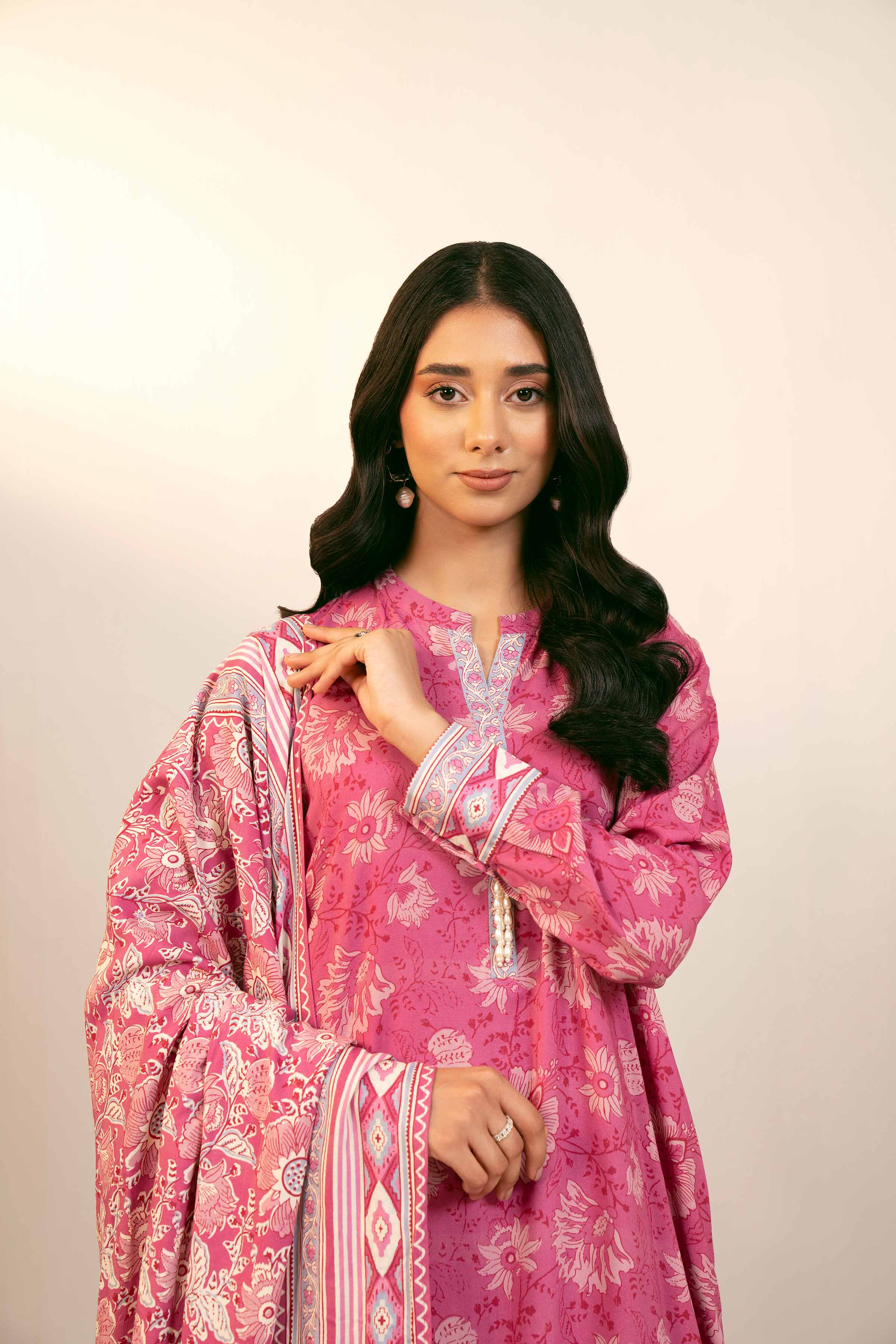 NishatUK - Pink Printed Linen 3-piece unstitched Suit