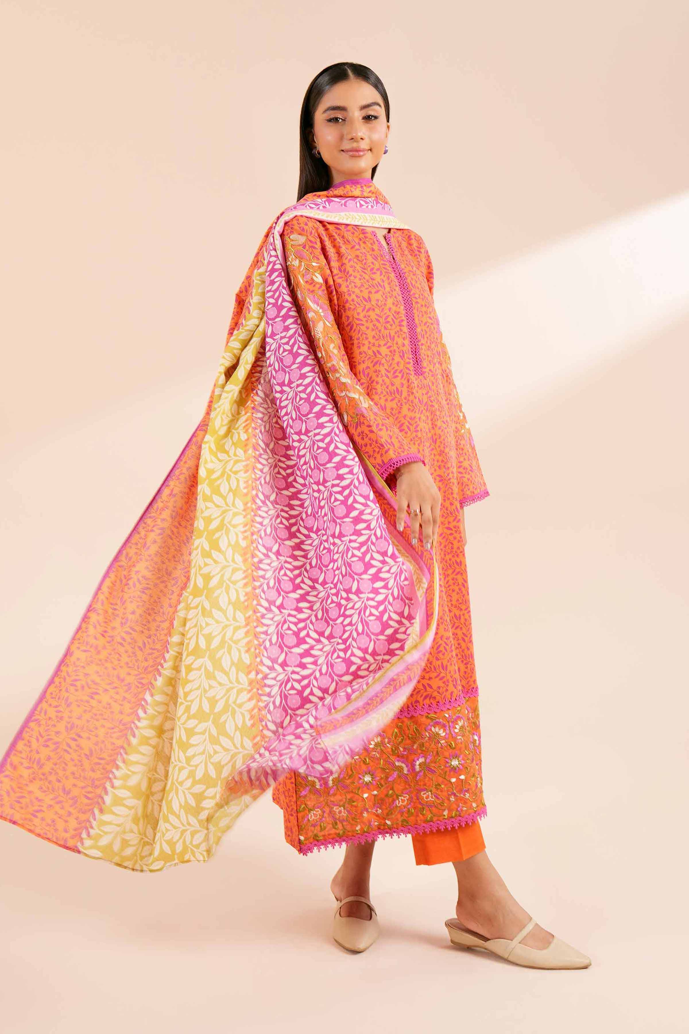 NishatUK - Green Embroidered Khaddar 3-piece unstitched Suit