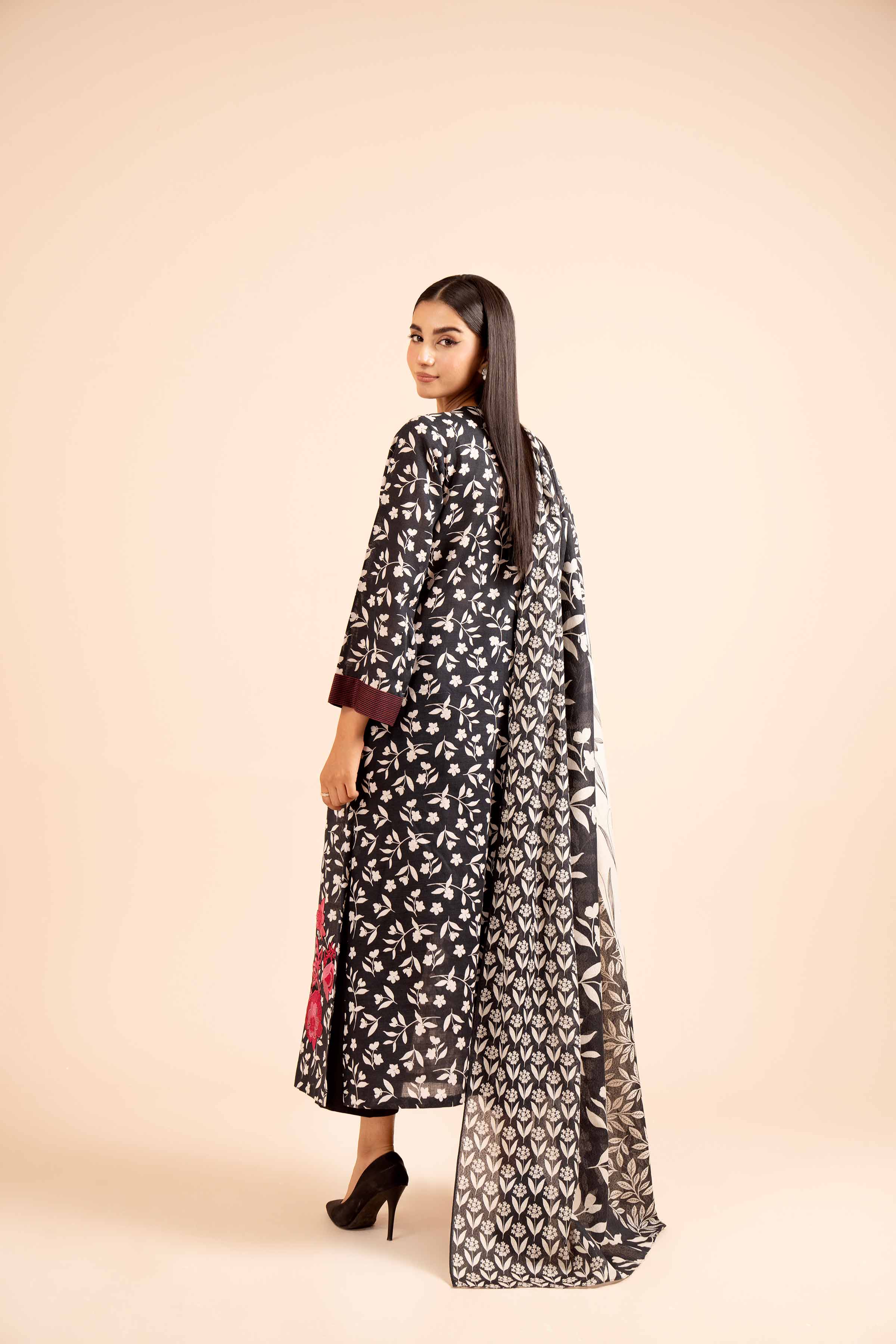 NishatUK - Black Embroidered Khaddar 3-piece unstitched Suit