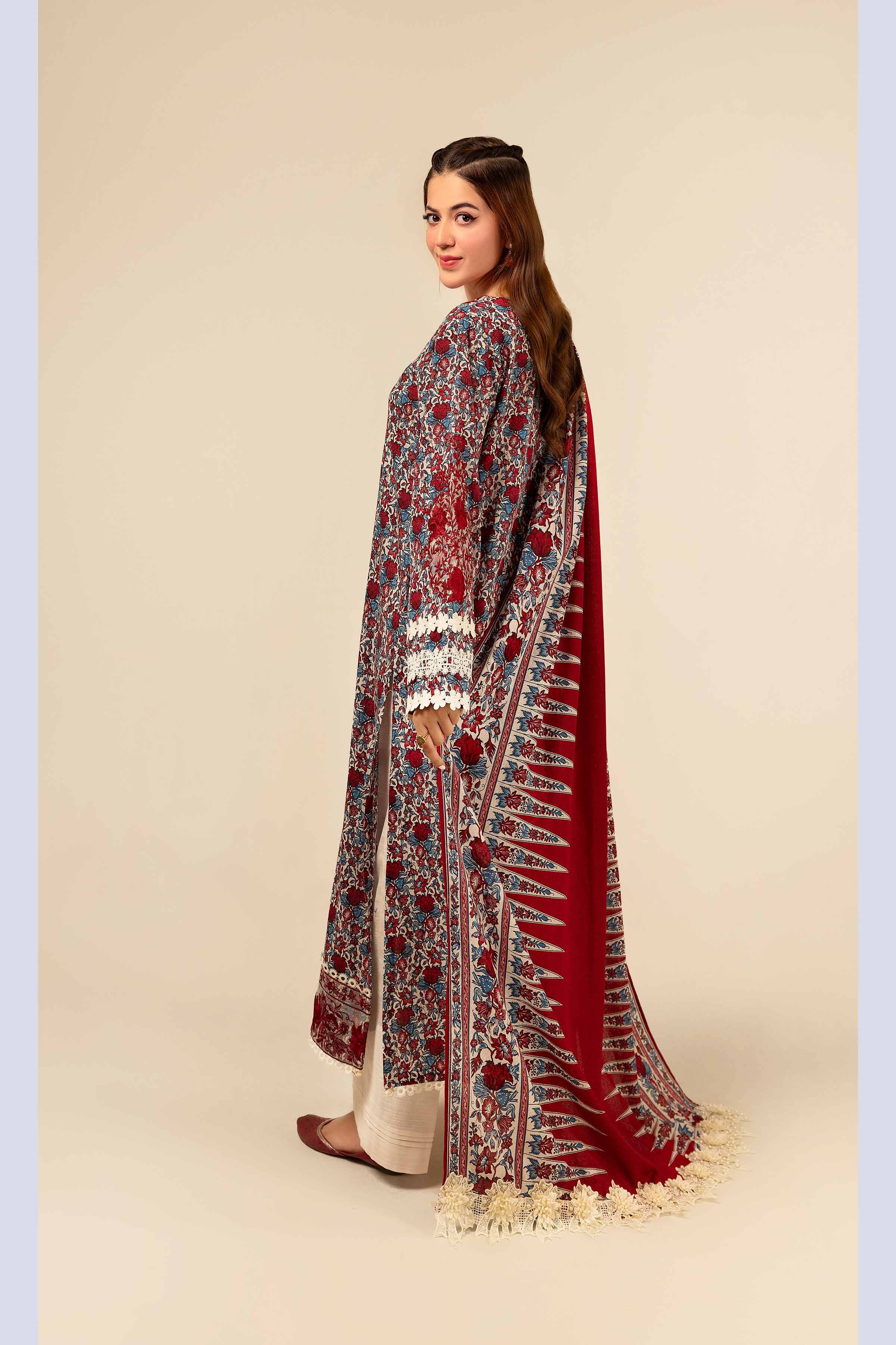 NishatUK - Red Embroidered Khaddar 3-piece unstitched Suit