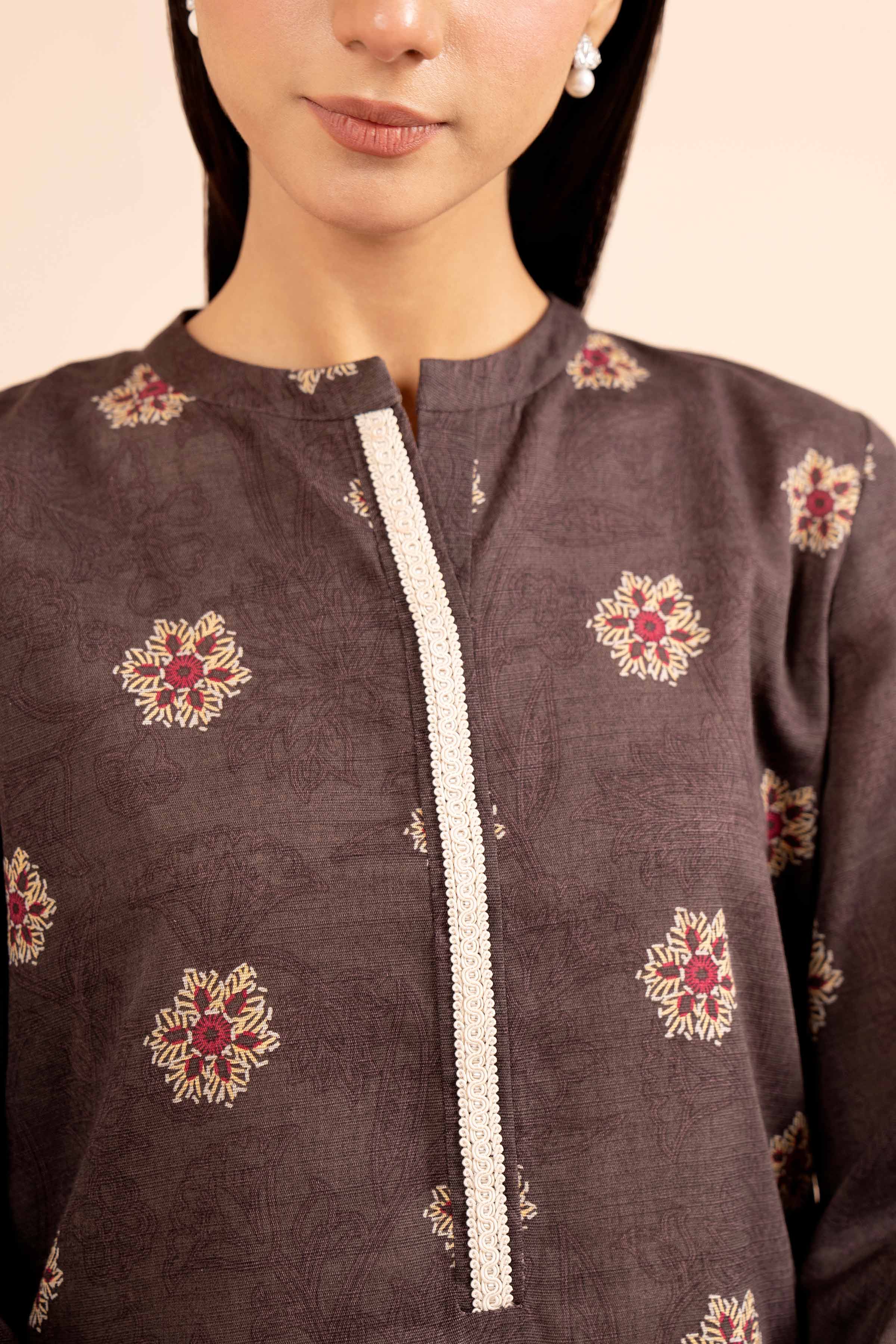 NishatUK - Grey Printed Khaddar 3-piece unstitched Suit