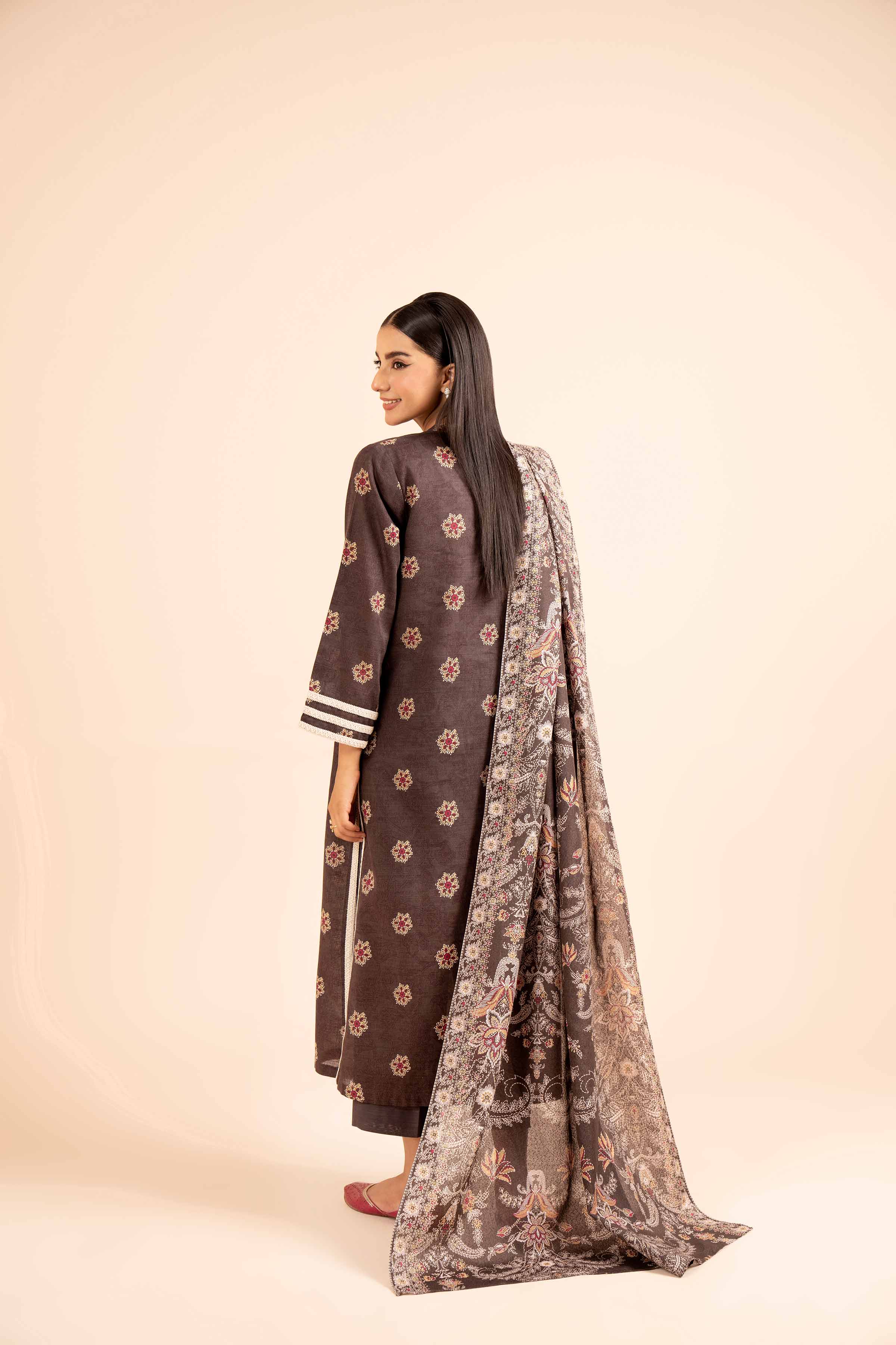 NishatUK - Grey Printed Khaddar 3-piece unstitched Suit