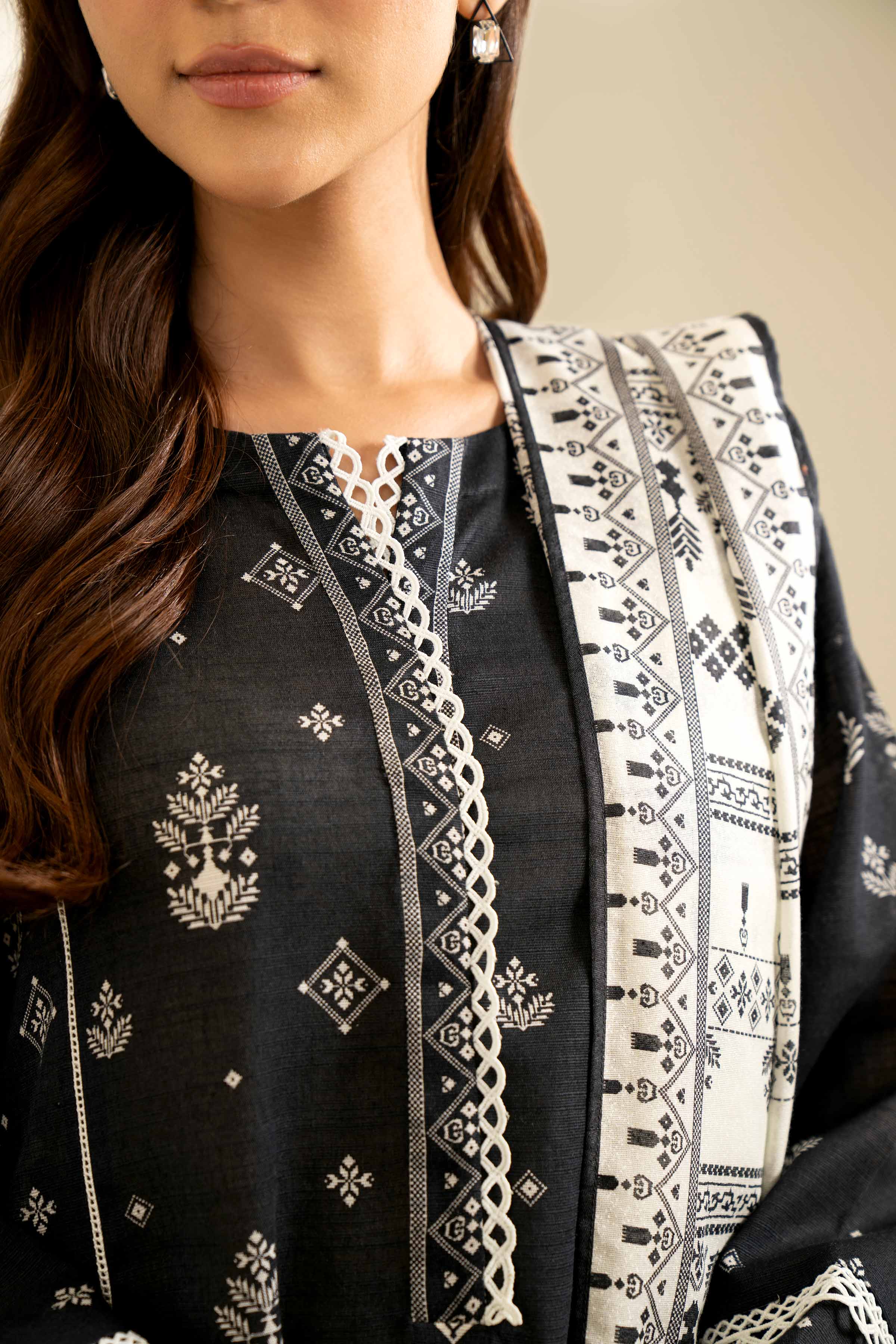 NishatUK - Black Printed Khaddar 3-piece unstitched Suit