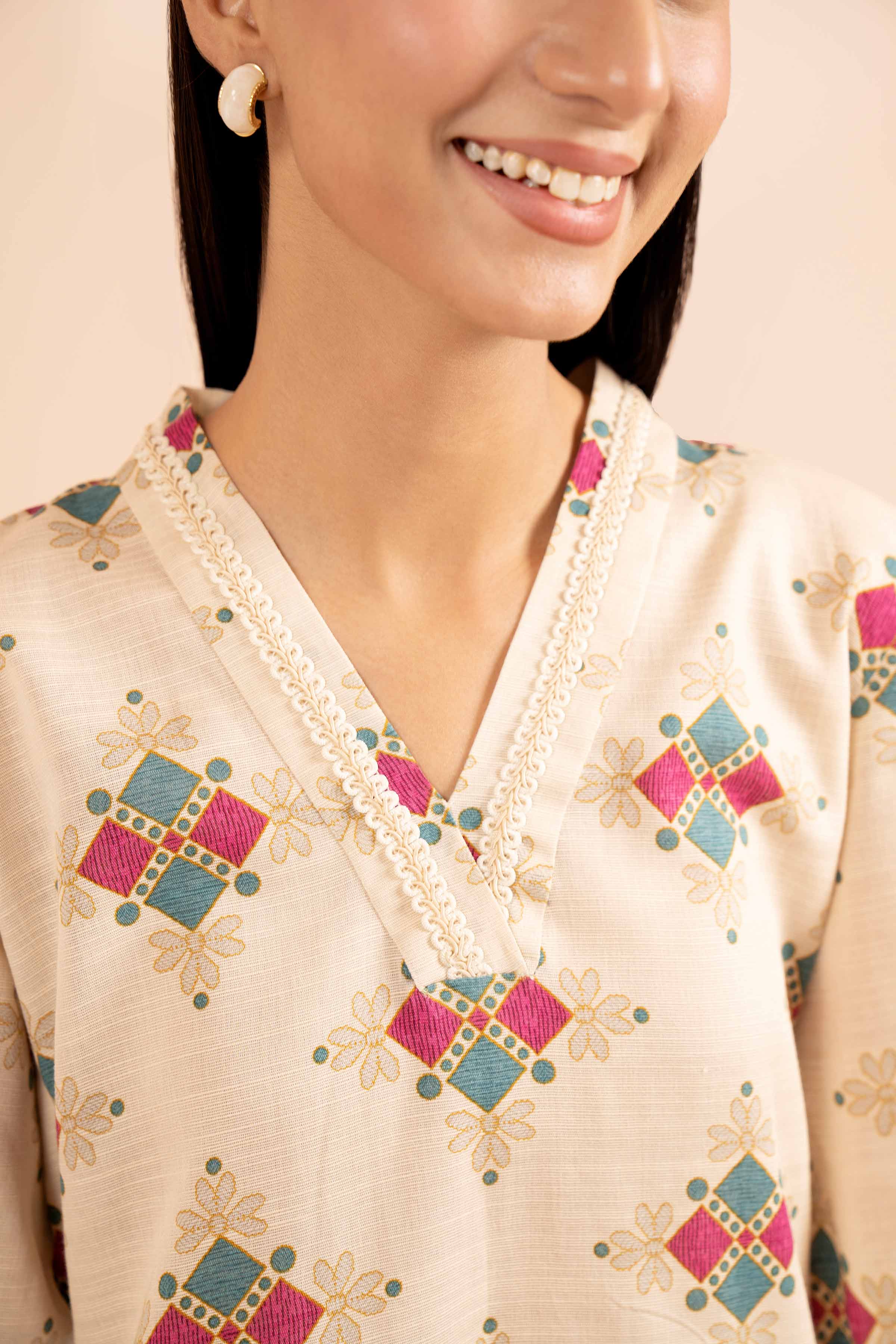 NishatUK - Beige Printed Khaddar 3-piece unstitched Suit