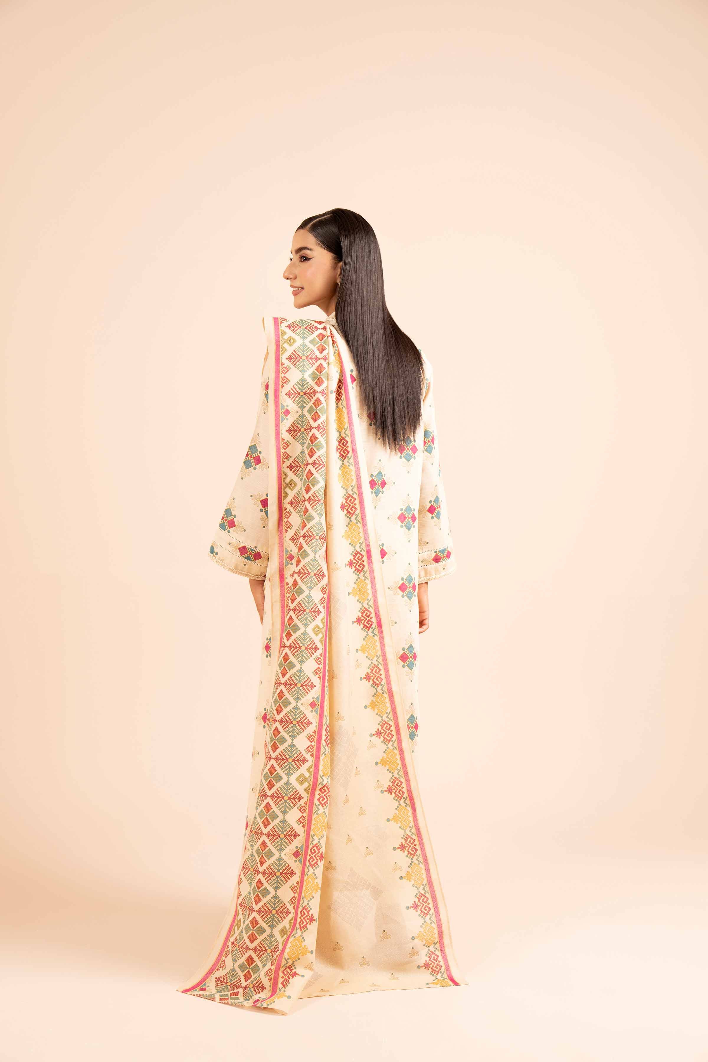NishatUK - Beige Printed Khaddar 3-piece unstitched Suit