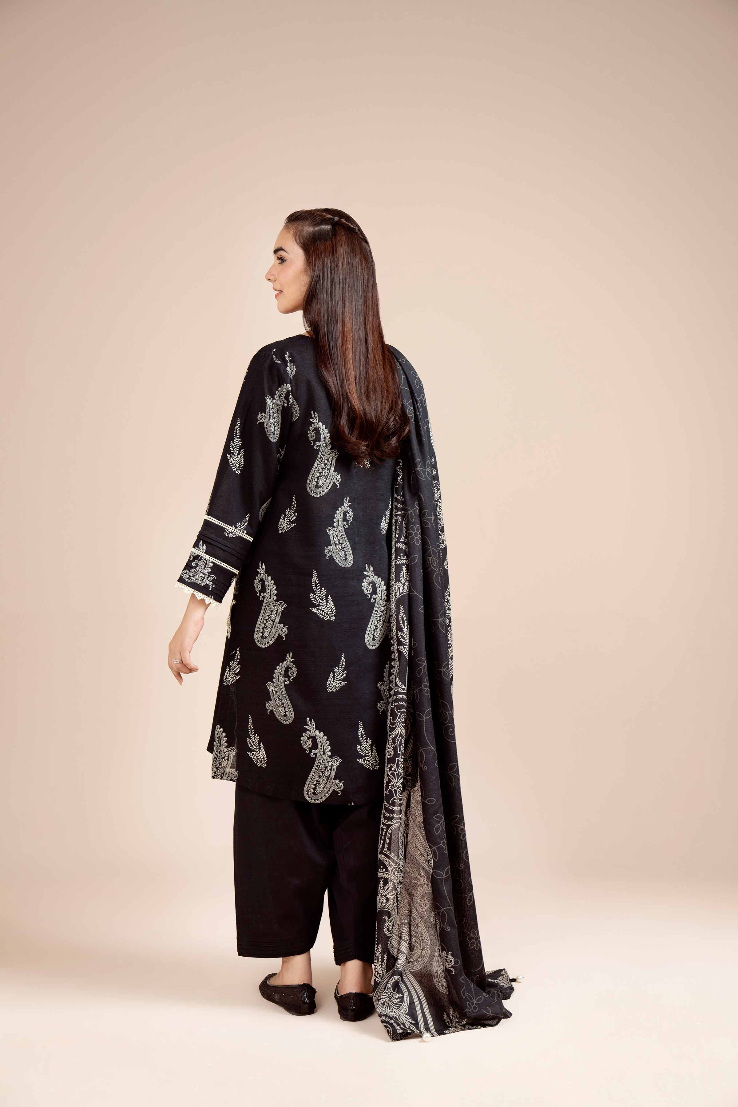 NishatUK - Black Printed Khaddar 3-piece unstitched Suit