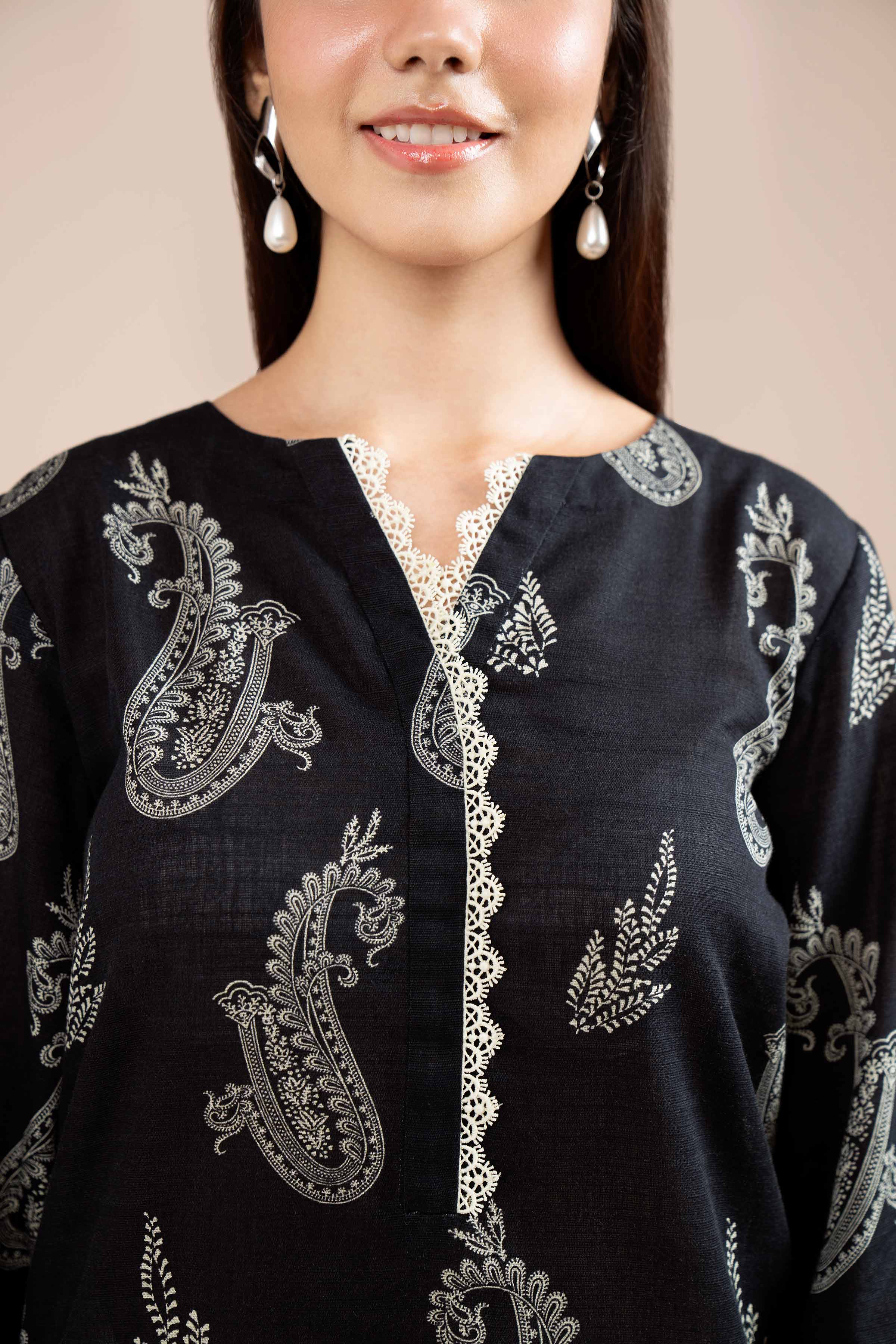 NishatUK - Black Printed Khaddar 3-piece unstitched Suit