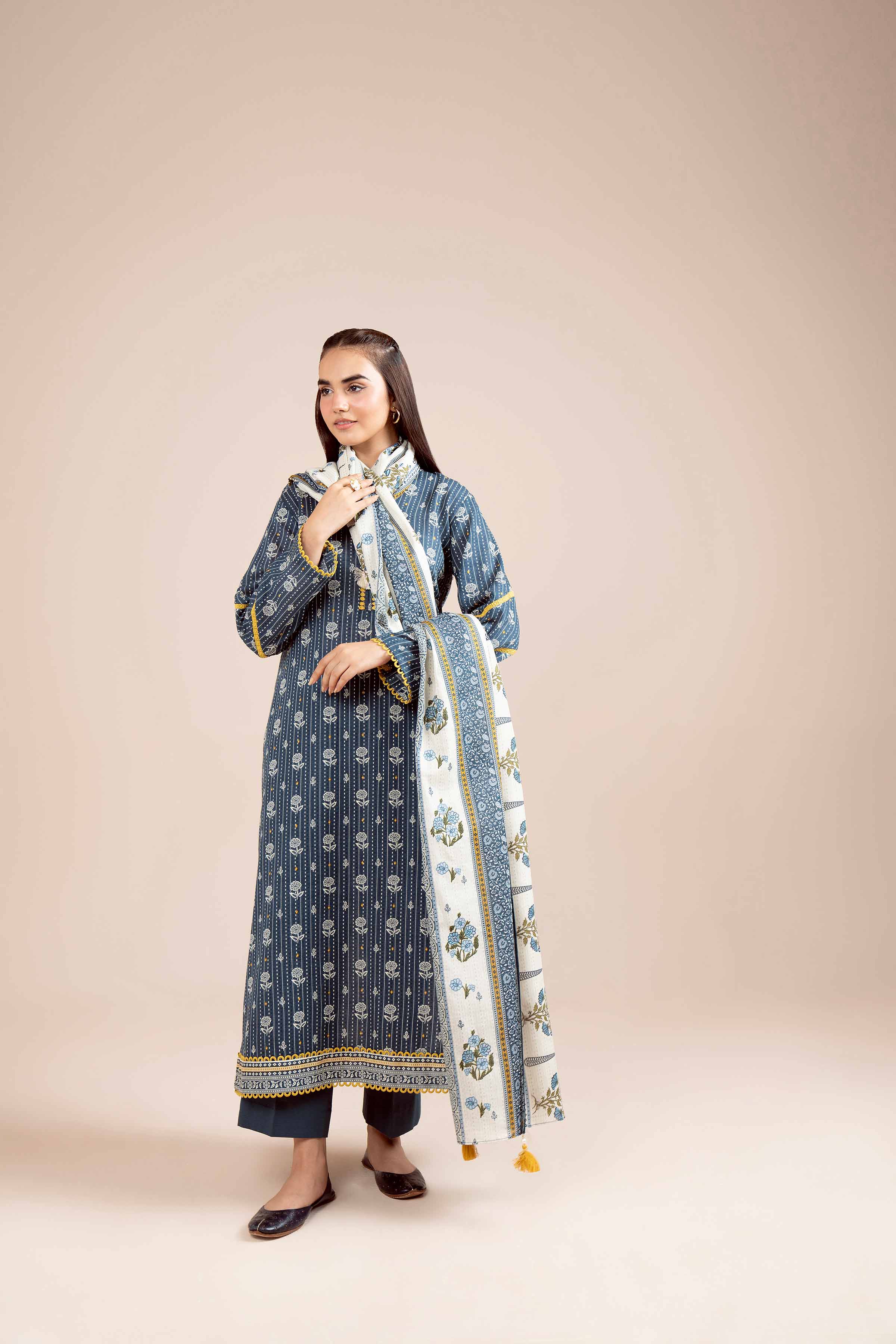 NishatUK - Beige Printed Khaddar 3-piece unstitched Suit