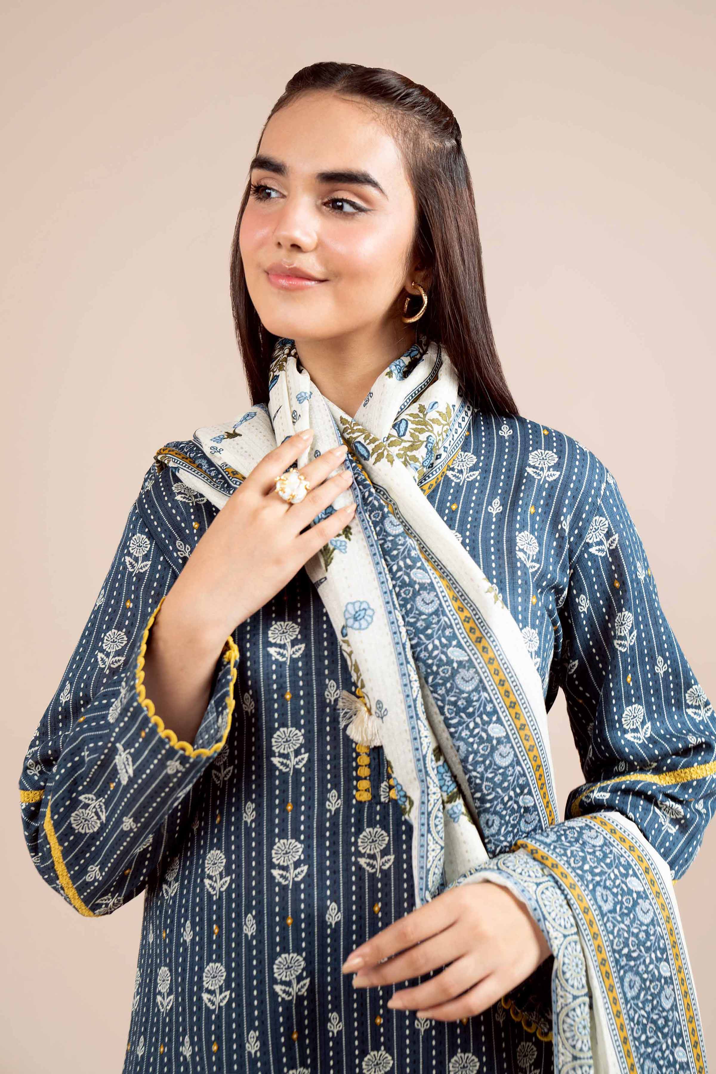 NishatUK - Beige Printed Khaddar 3-piece unstitched Suit