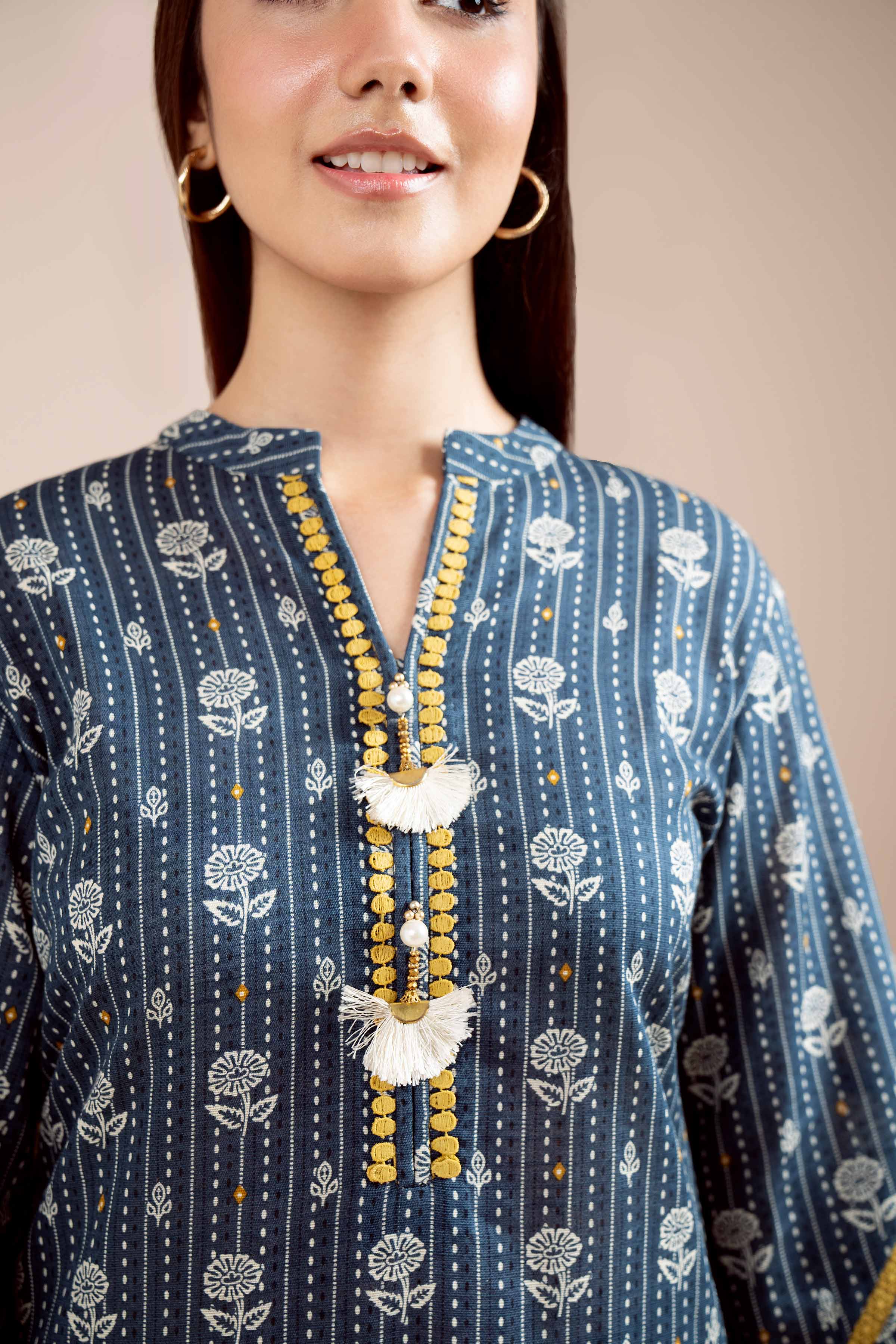 NishatUK - Beige Printed Khaddar 3-piece unstitched Suit