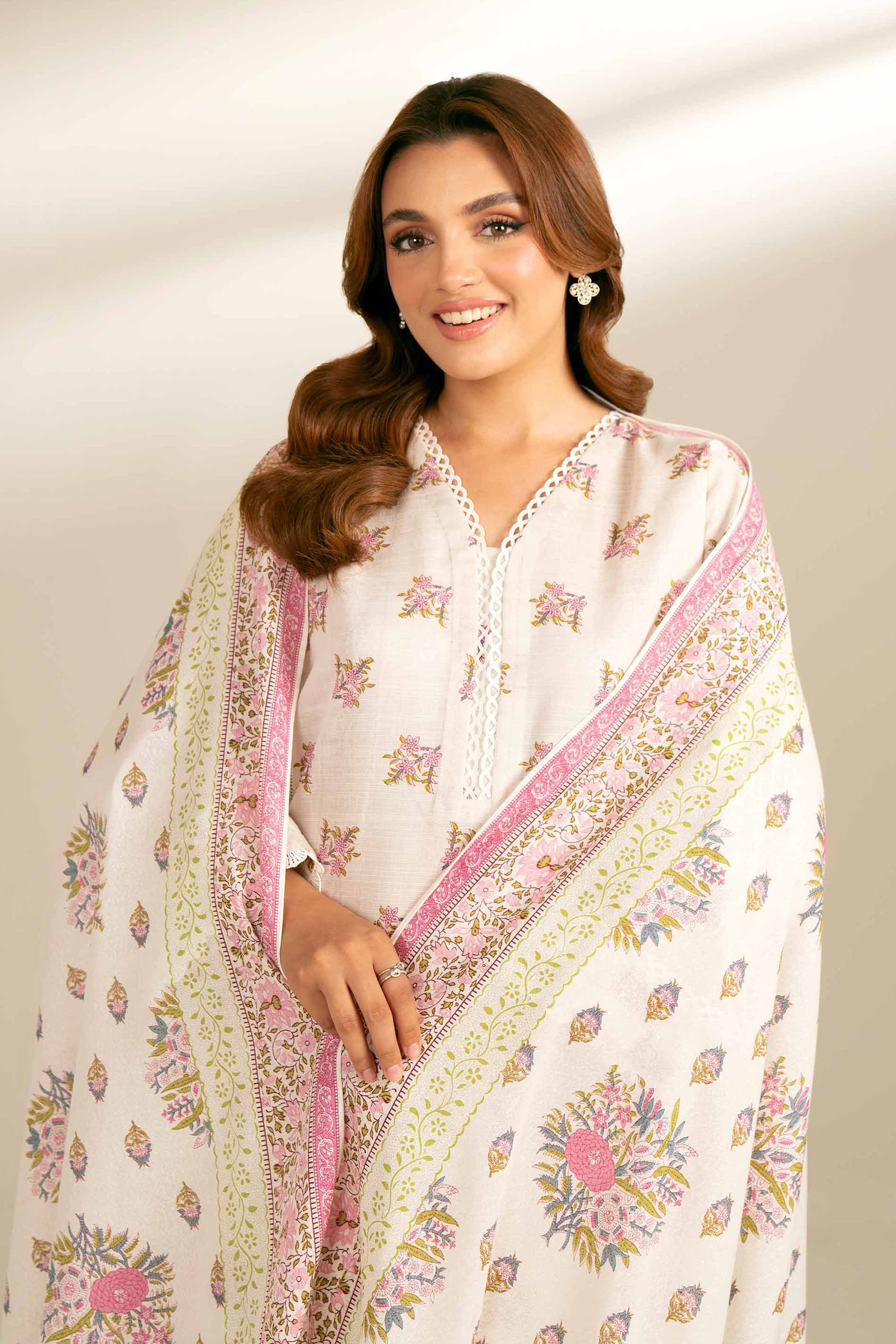NishatUK - Off White Printed Khaddar 3-piece unstitched Suit