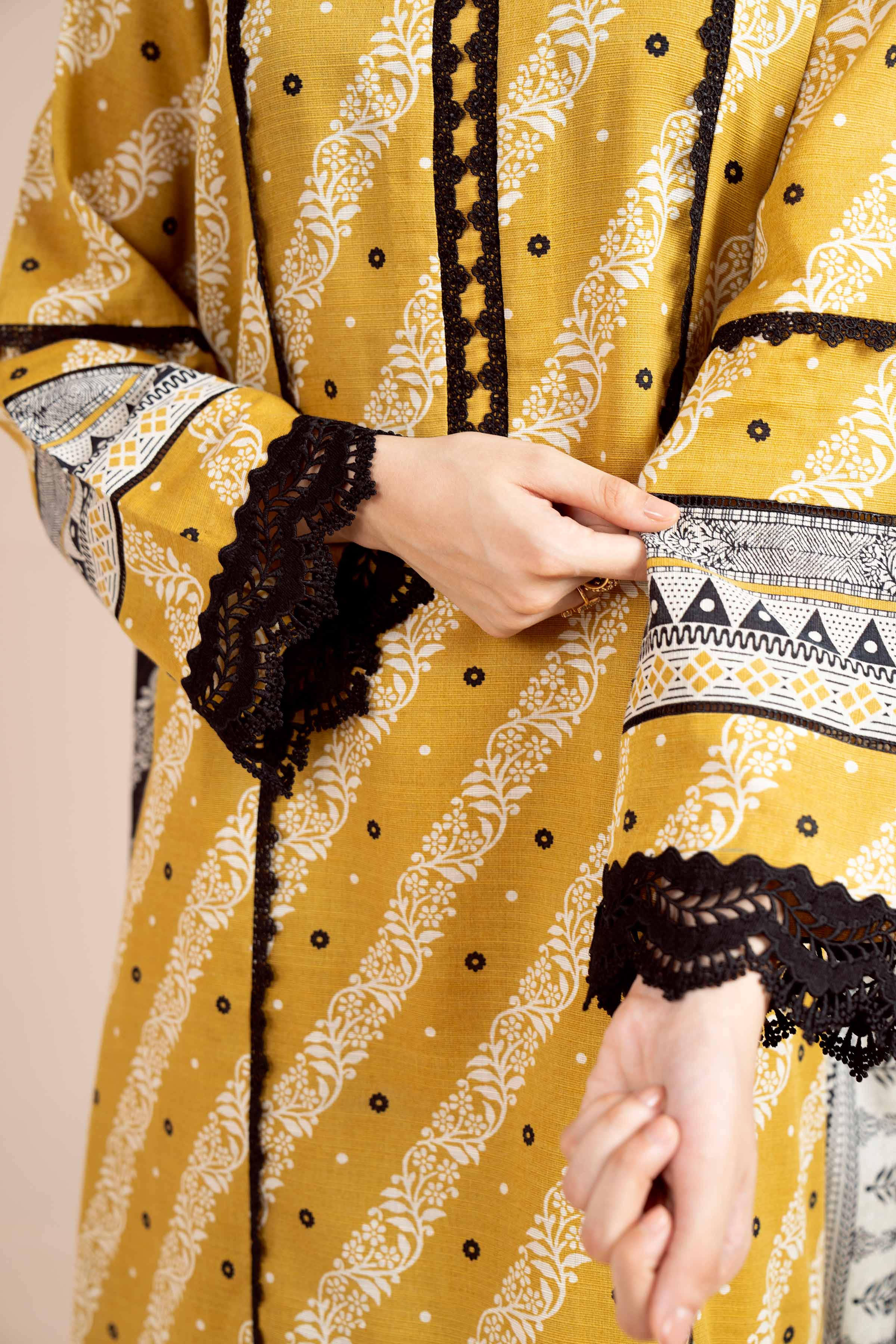 NishatUK - Yellow Ochre Printed Khaddar 3-piece unstitched Suit