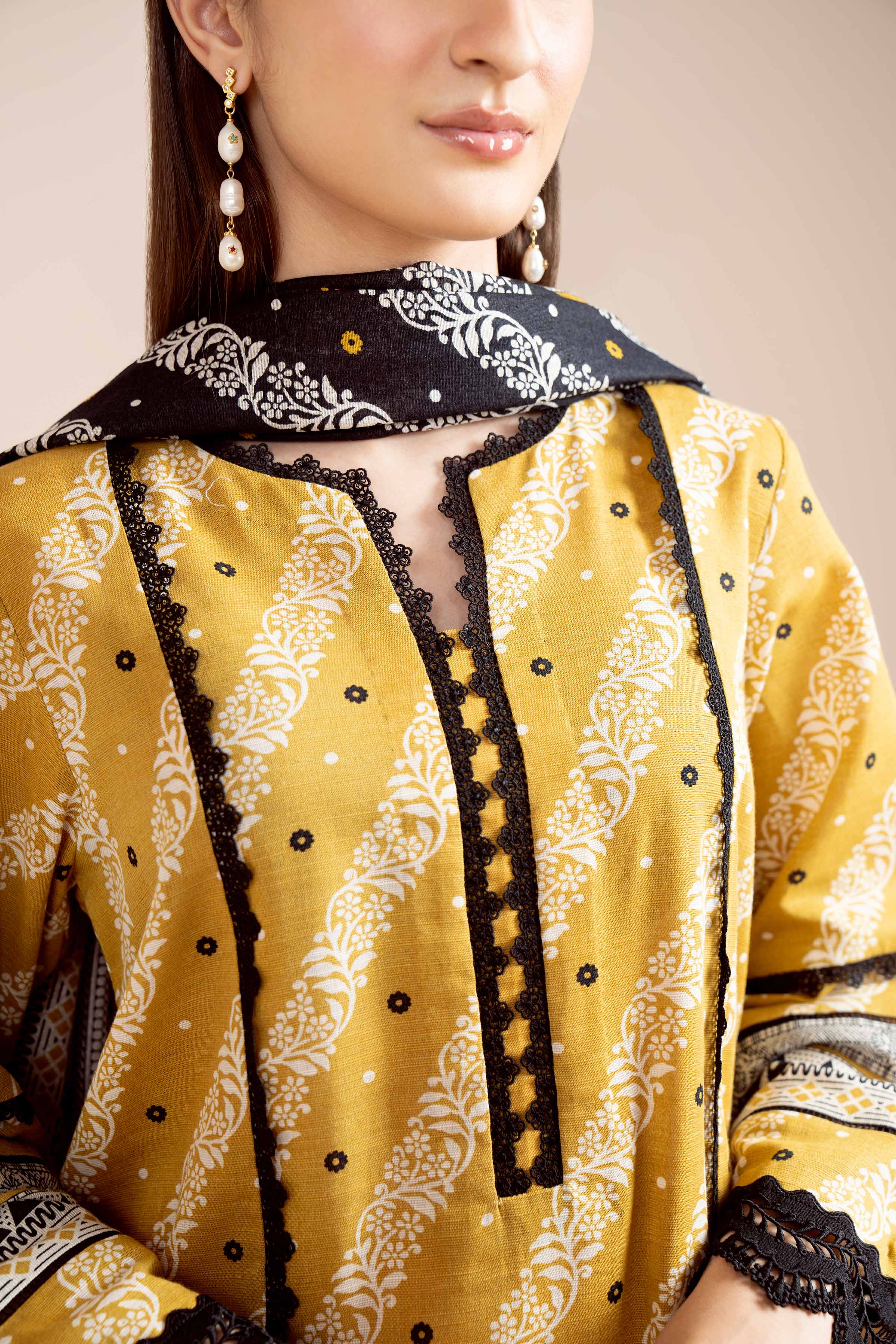 NishatUK - Yellow Ochre Printed Khaddar 3-piece unstitched Suit