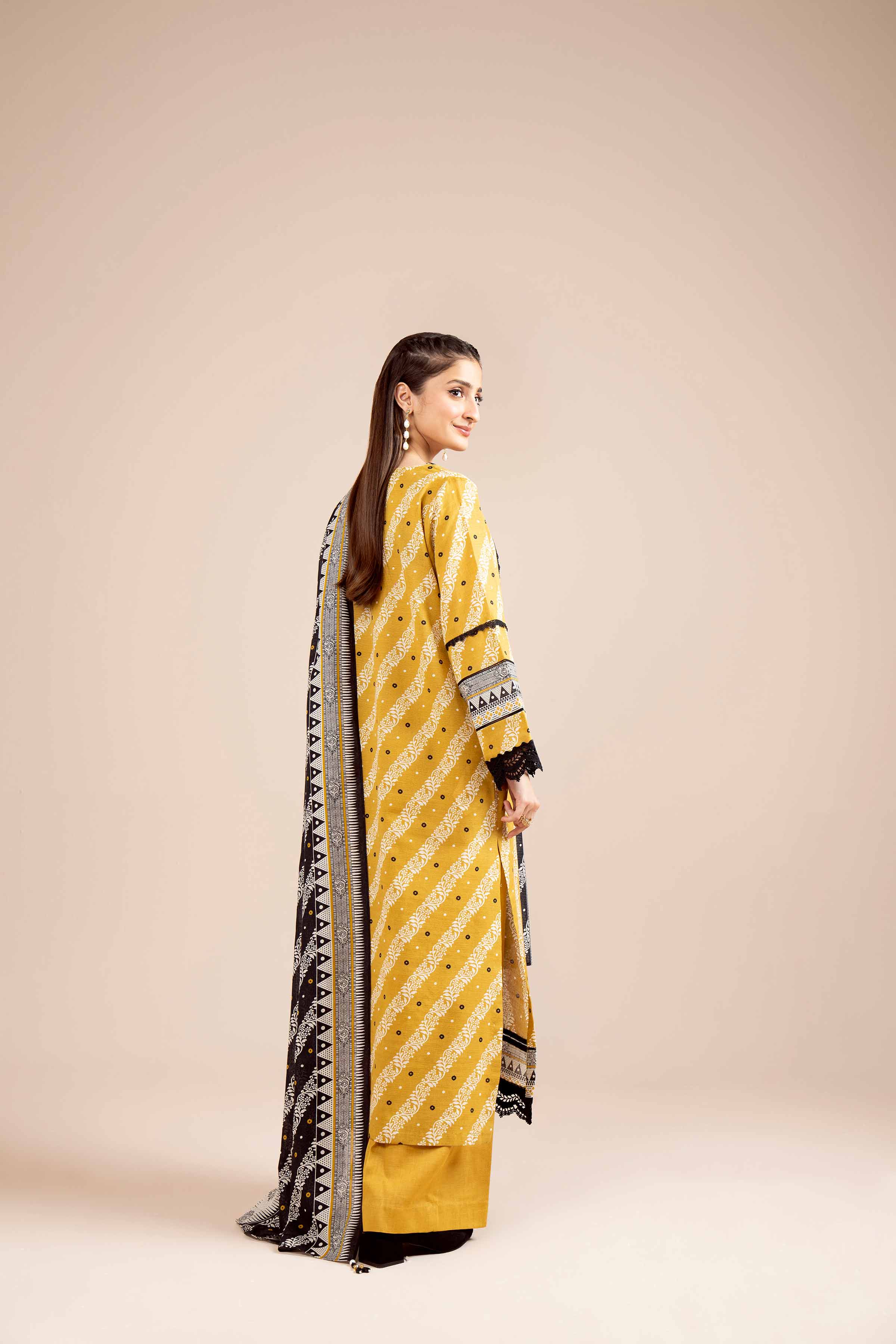 NishatUK - Yellow Ochre Printed Khaddar 3-piece unstitched Suit