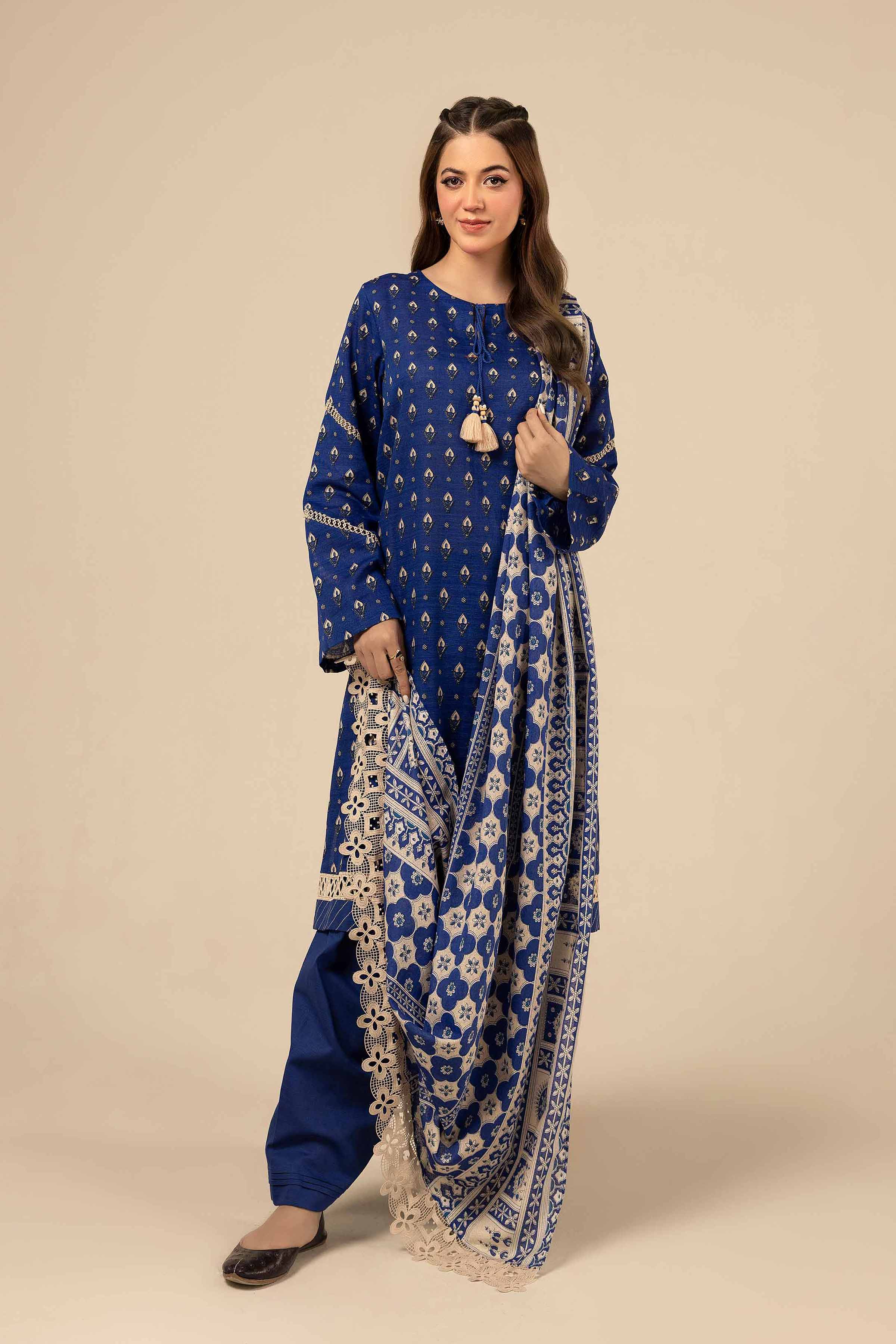 NishatUK - Blue Printed Khaddar 3-piece unstitched Suit