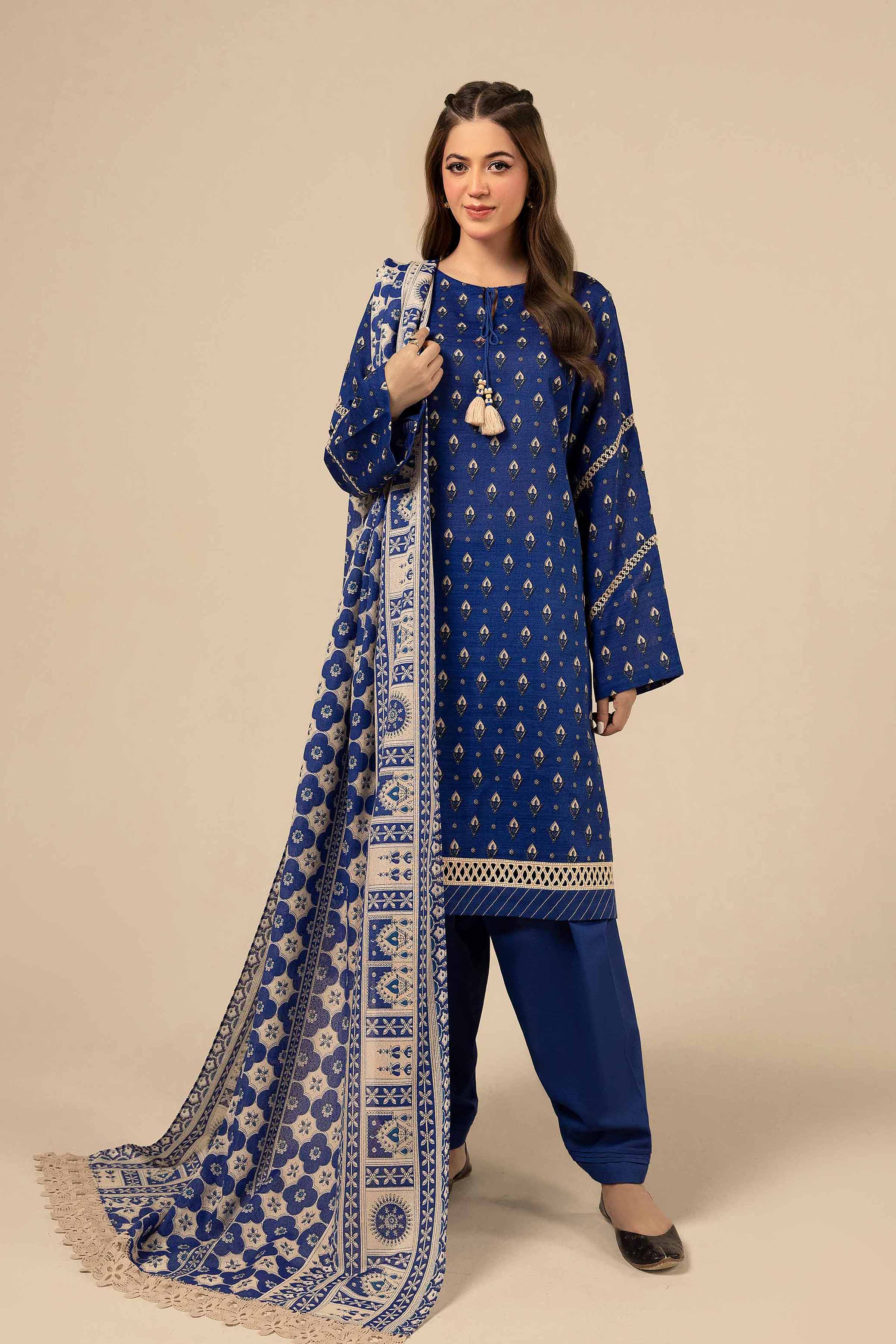 NishatUK - Blue Printed Khaddar 3-piece unstitched Suit