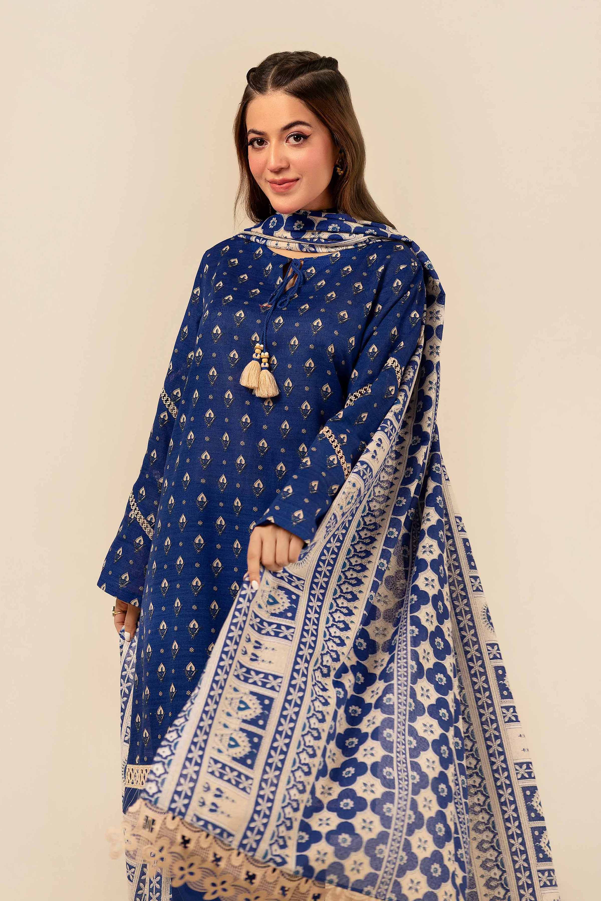 NishatUK - Blue Printed Khaddar 3-piece unstitched Suit