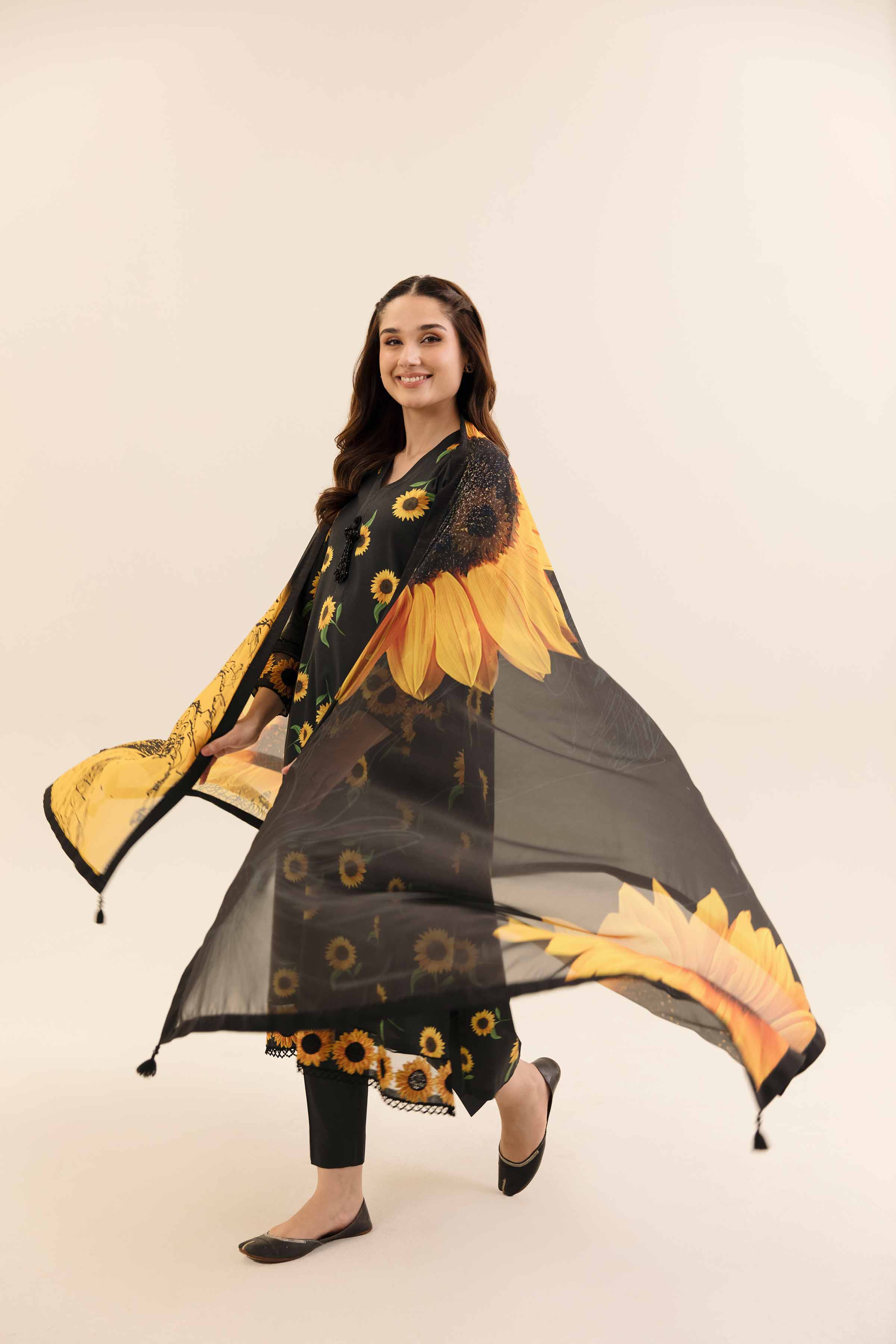 NishatUK - Black Embroidered Cotton 3-piece unstitched Suit