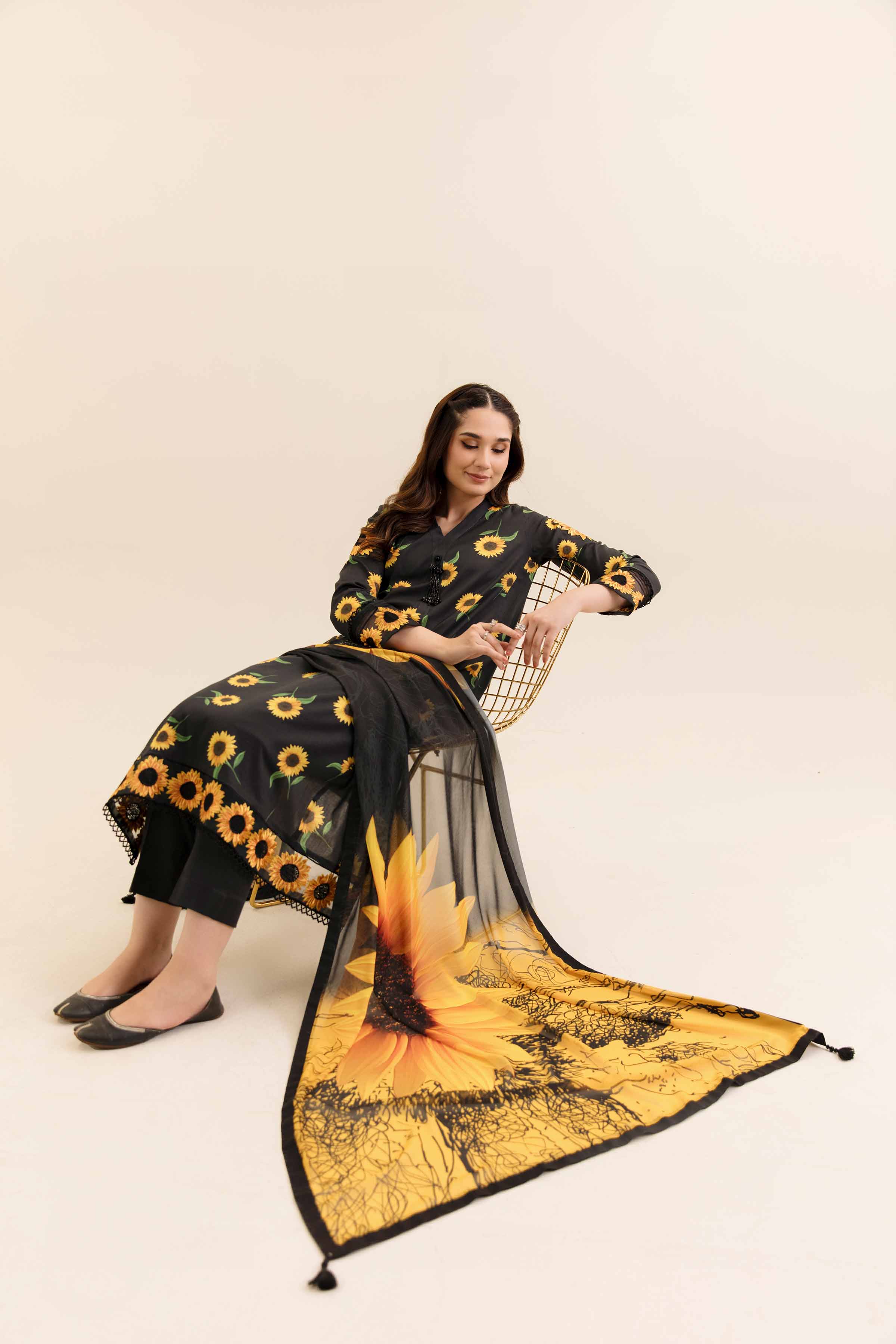 NishatUK - Black Embroidered Cotton 3-piece unstitched Suit