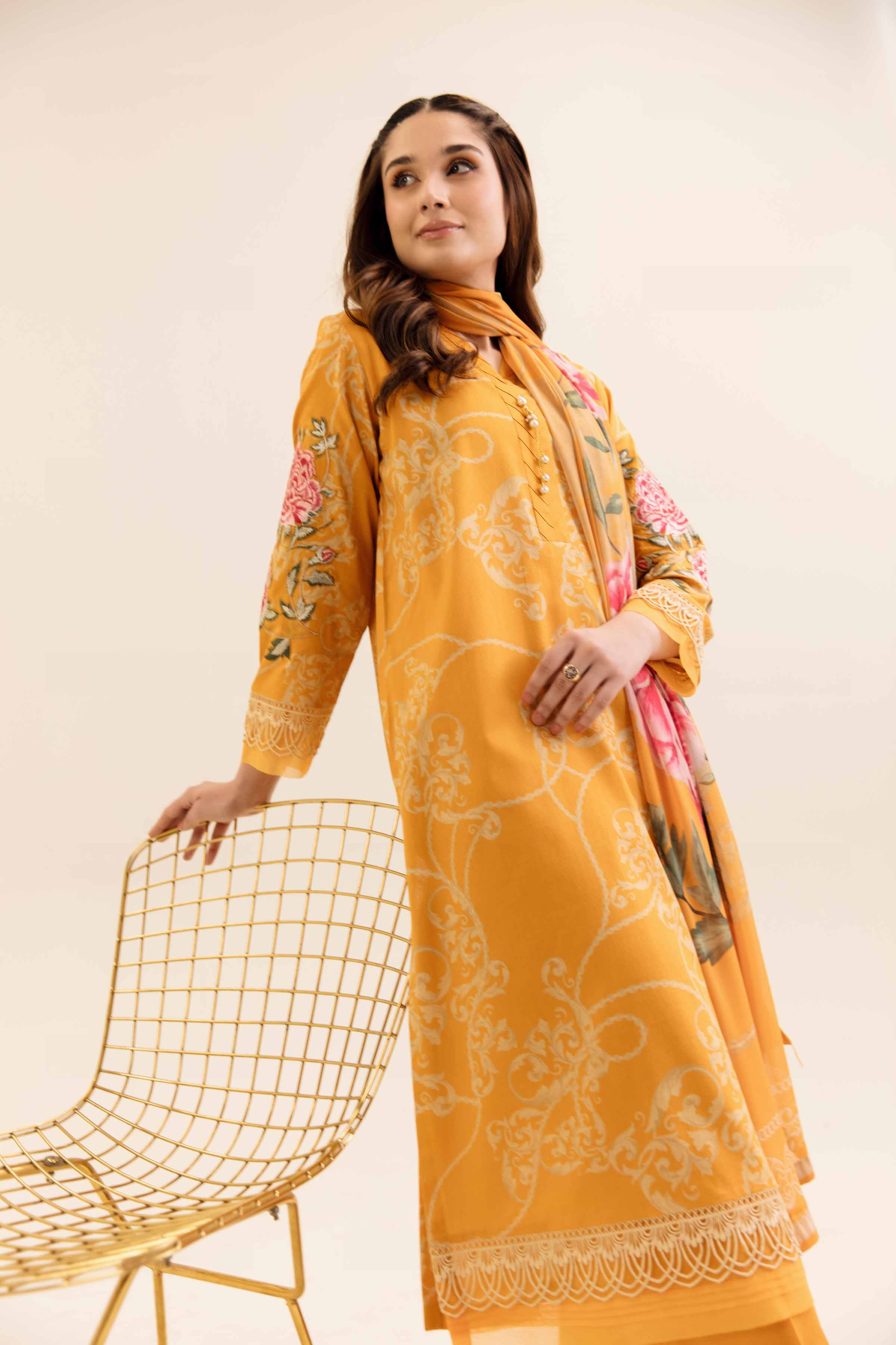 NishatUK - Orange Embroidered Cotton 3-piece unstitched Suit