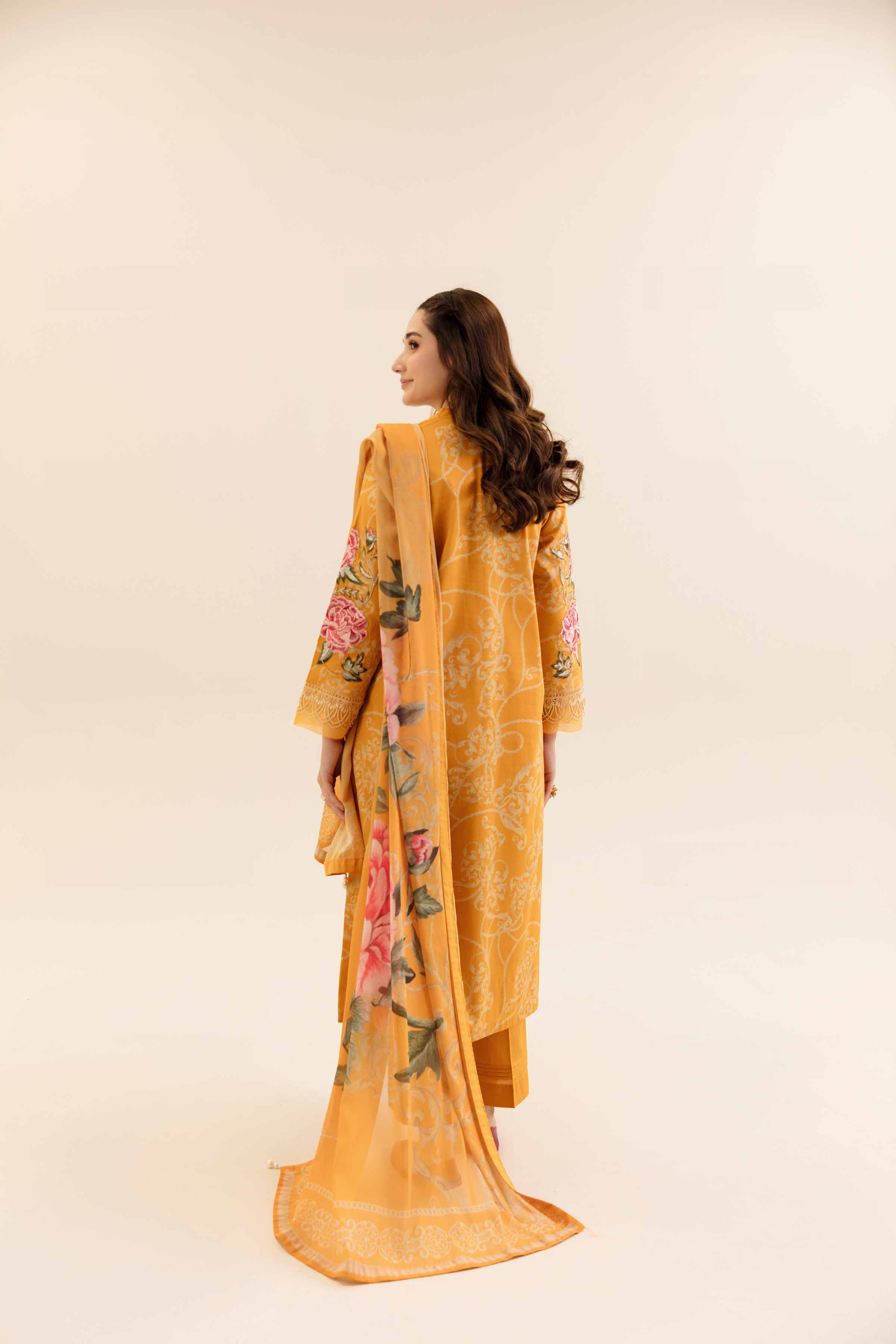 NishatUK - Orange Embroidered Cotton 3-piece unstitched Suit