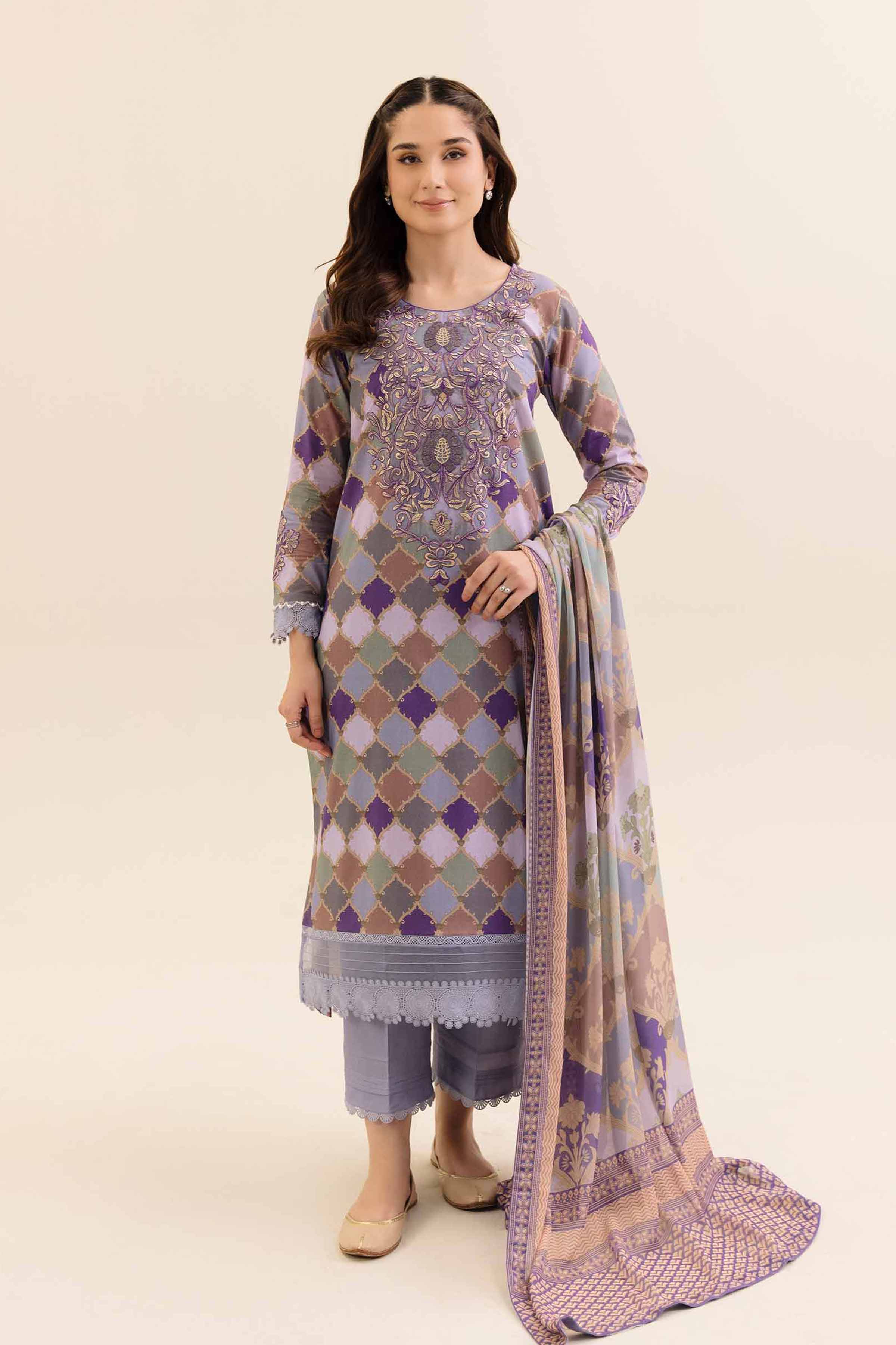 NishatUK - Multi Embroidered Cotton 3-piece unstitched Suit