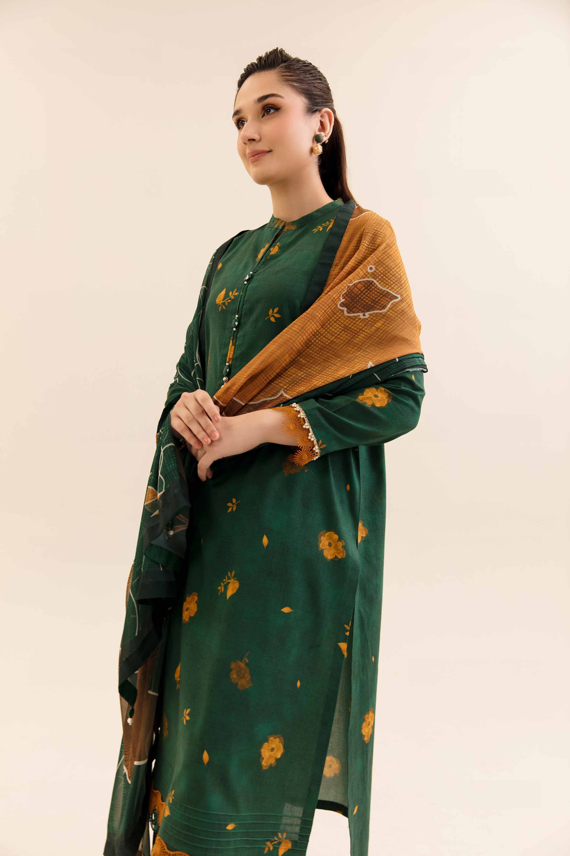 NishatUK - Green Printed Cotton 3-piece unstitched Suit