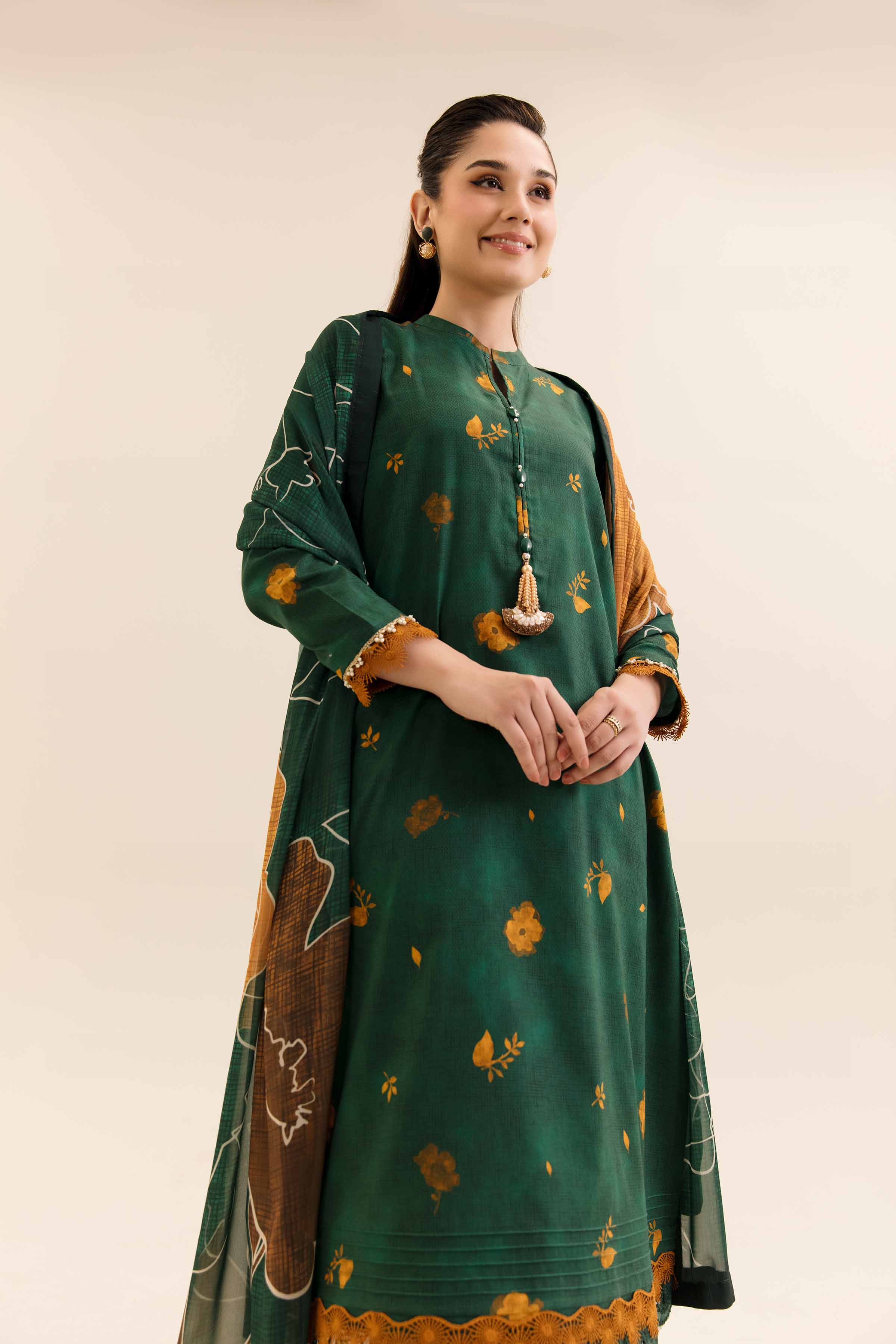 NishatUK - Green Printed Cotton 3-piece unstitched Suit