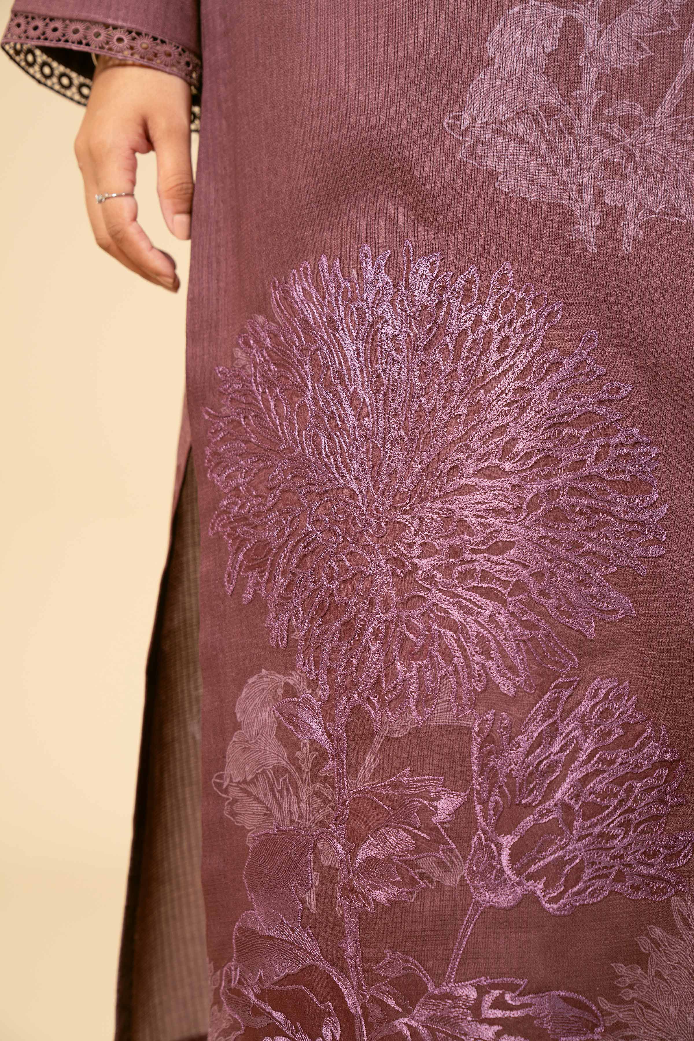 NishatUK - Purple Embroidered Cotton 3-piece unstitched Suit