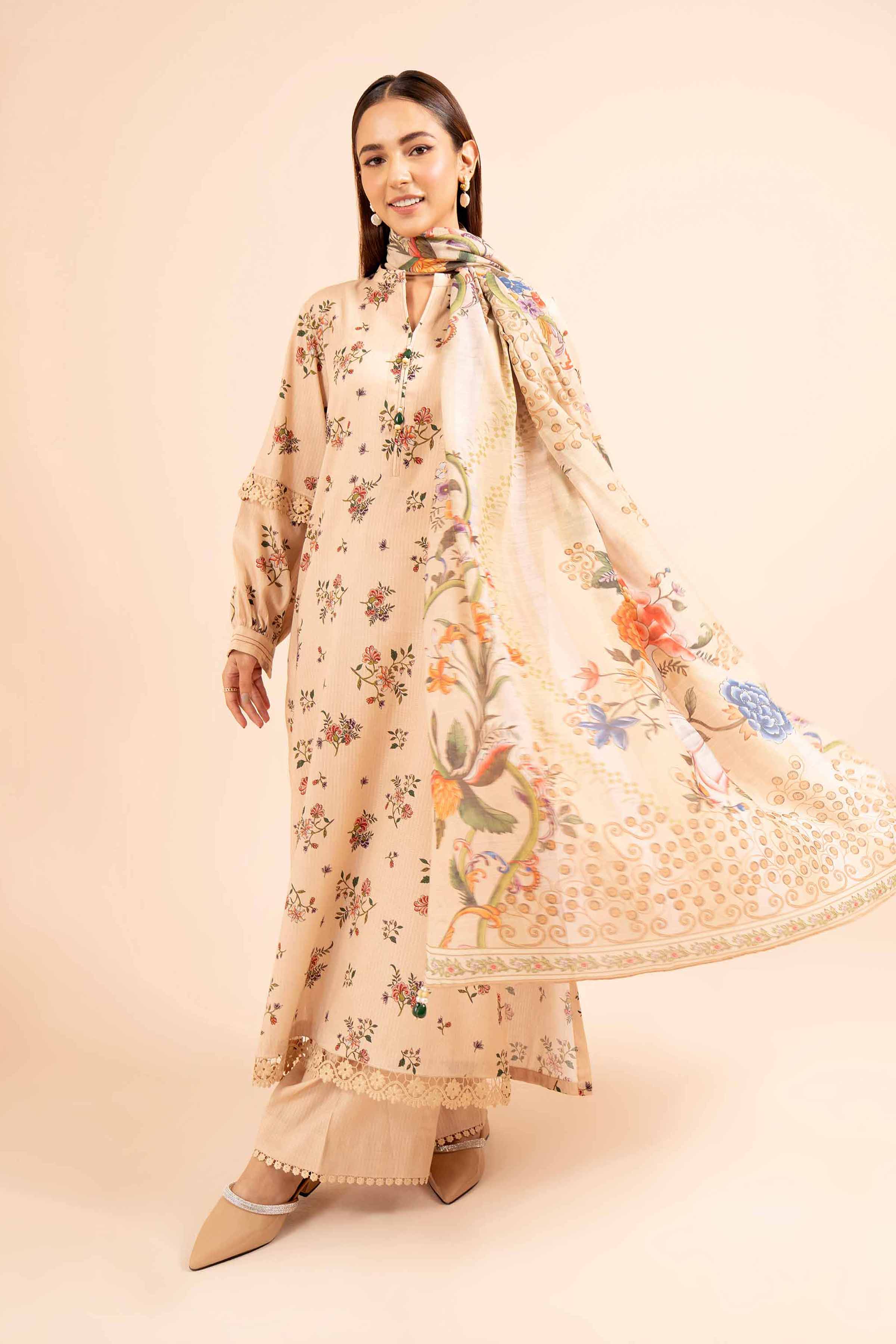 NishatUK - Skin Printed Cotton 3-piece unstitched Suit