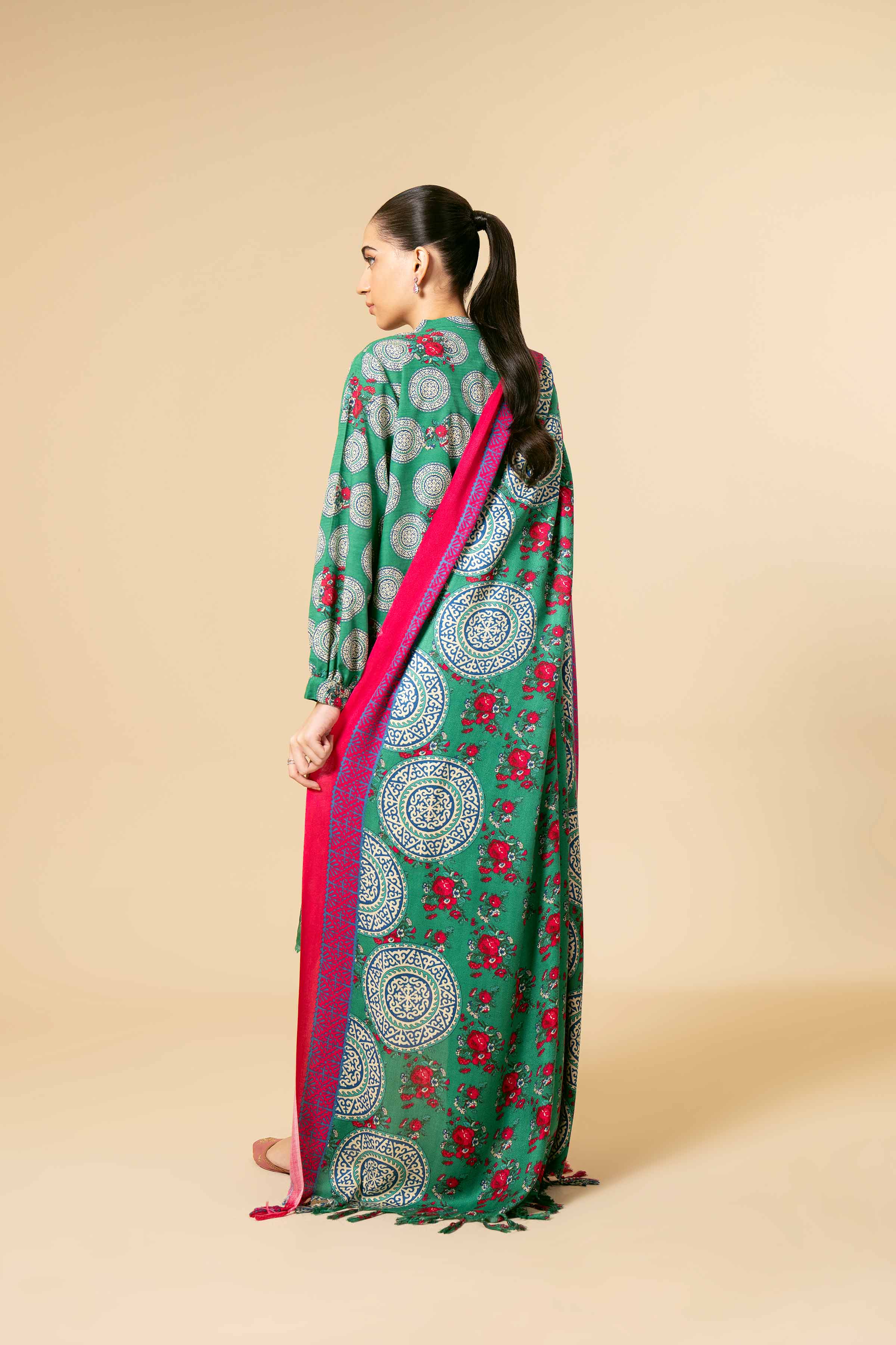 NishatUK - Green Embroidered Khaddar 3-piece unstitched Suit