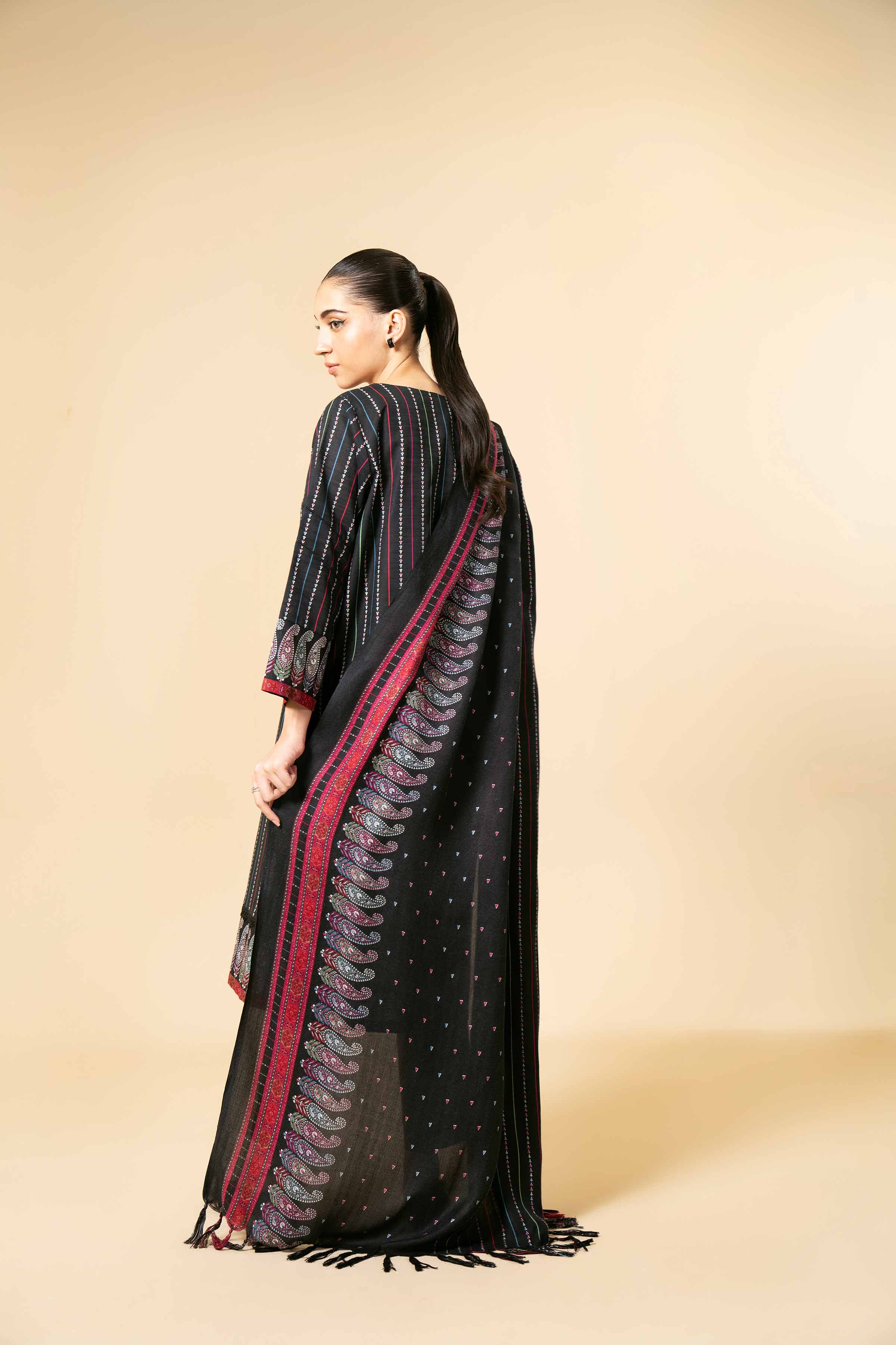 NishatUK - Black Embroidered Khaddar 3-piece unstitched Suit