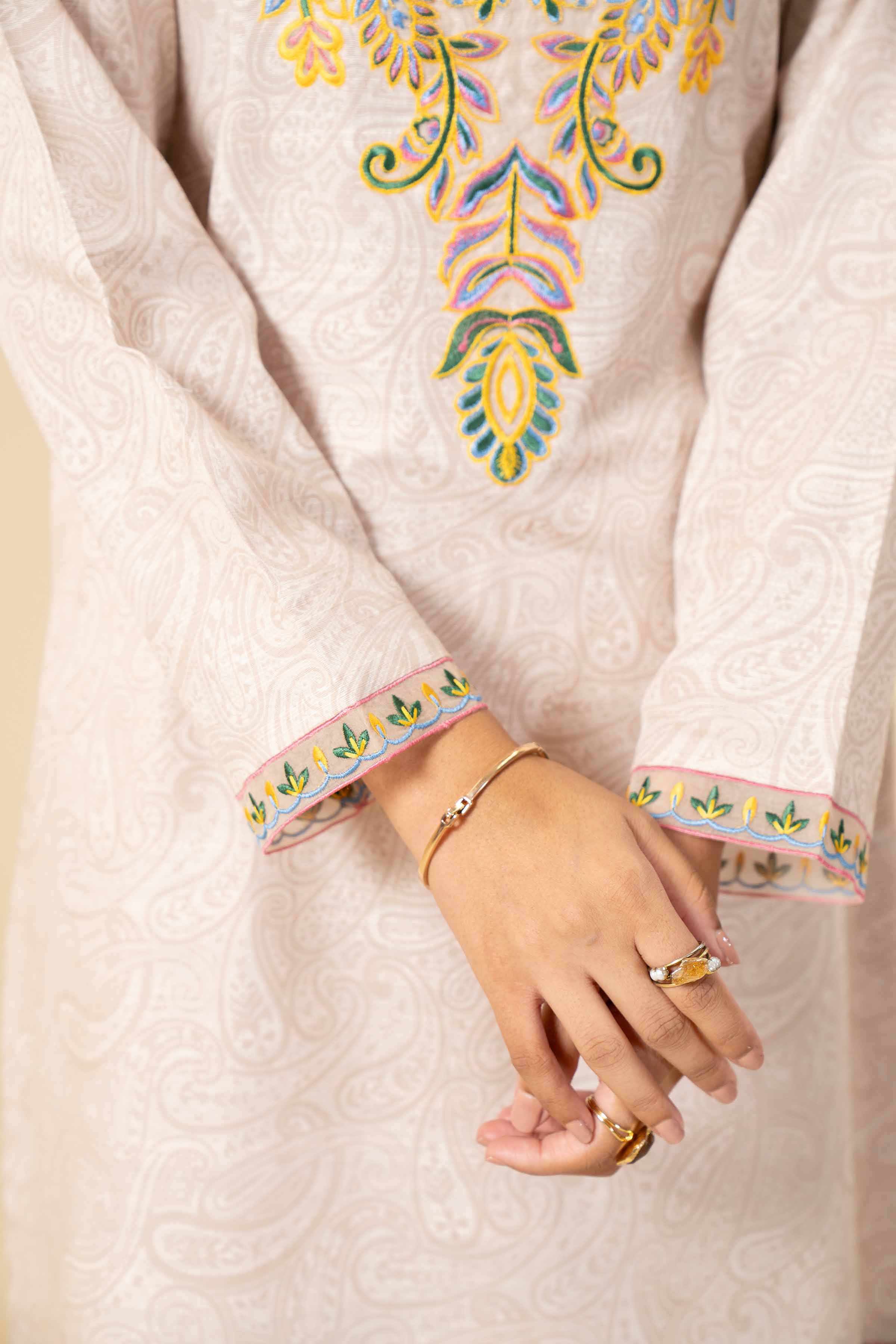 NishatUK - Orange & Beige Embroidered Khaddar 3-piece unstitched Suit