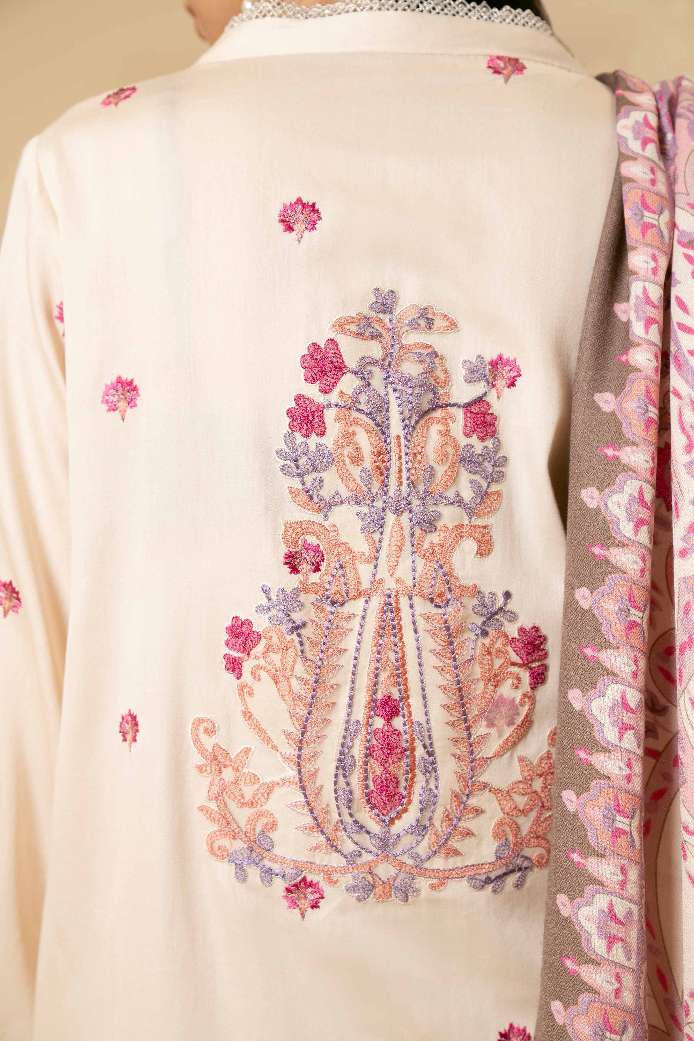 NishatUK - Orange & Beige Embroidered Khaddar 3-piece unstitched Suit