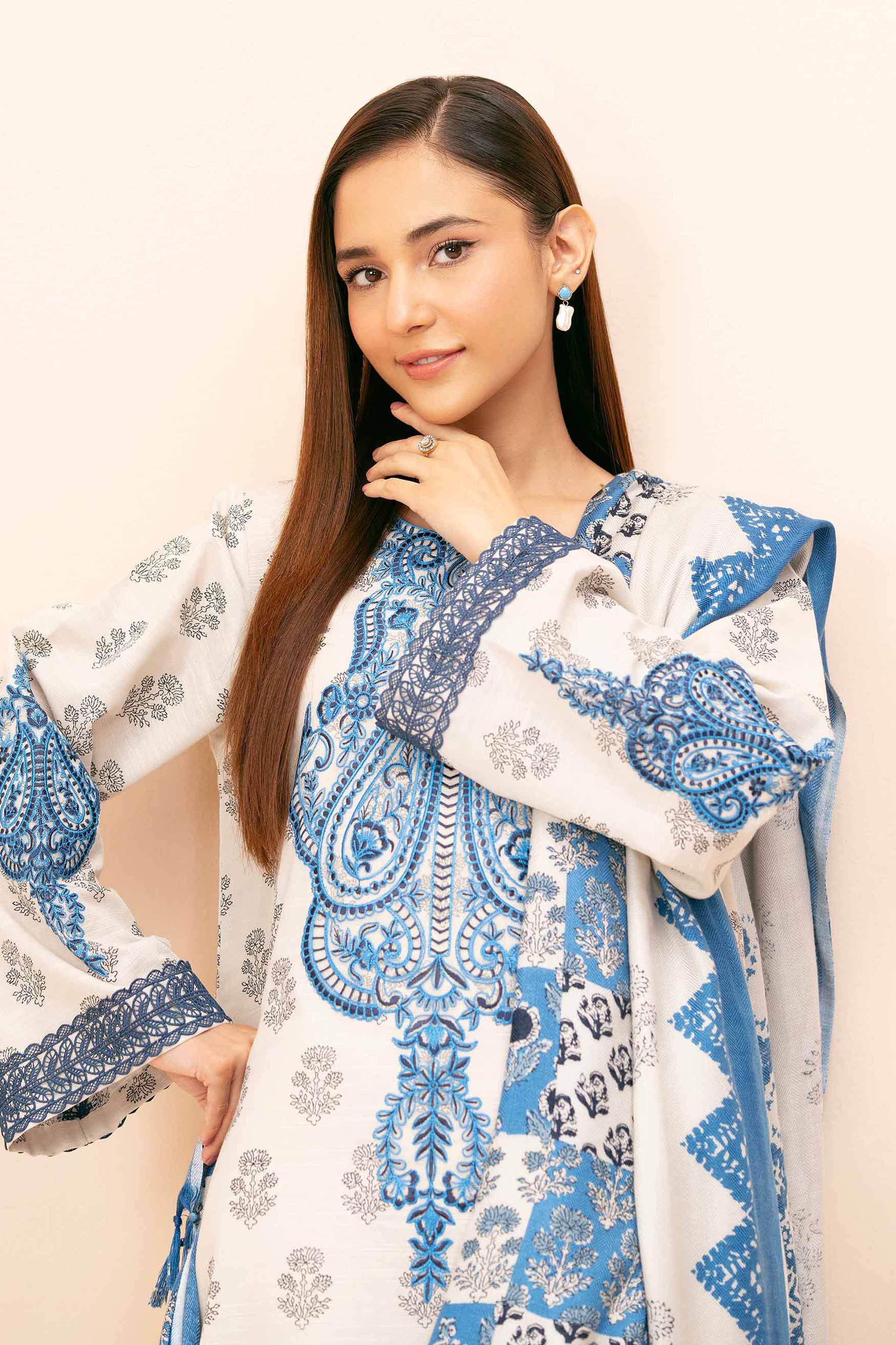 NishatUK - Beige Embroidered Khaddar 3-piece unstitched Suit