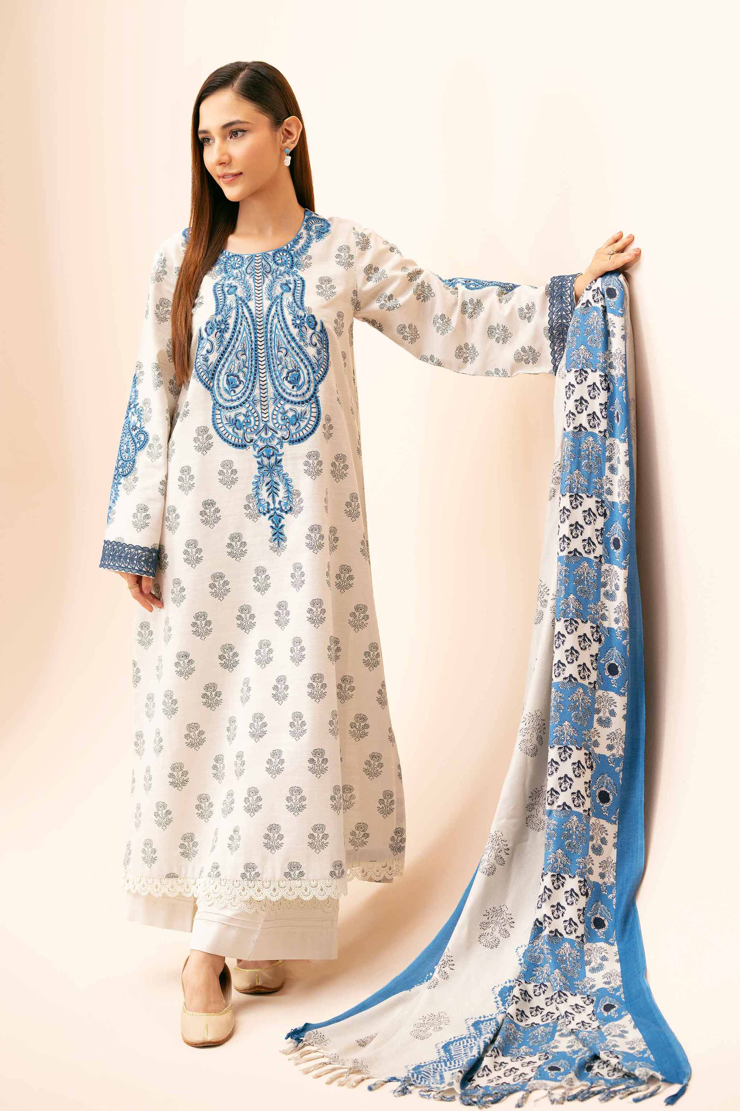 NishatUK - Beige Embroidered Khaddar 3-piece unstitched Suit