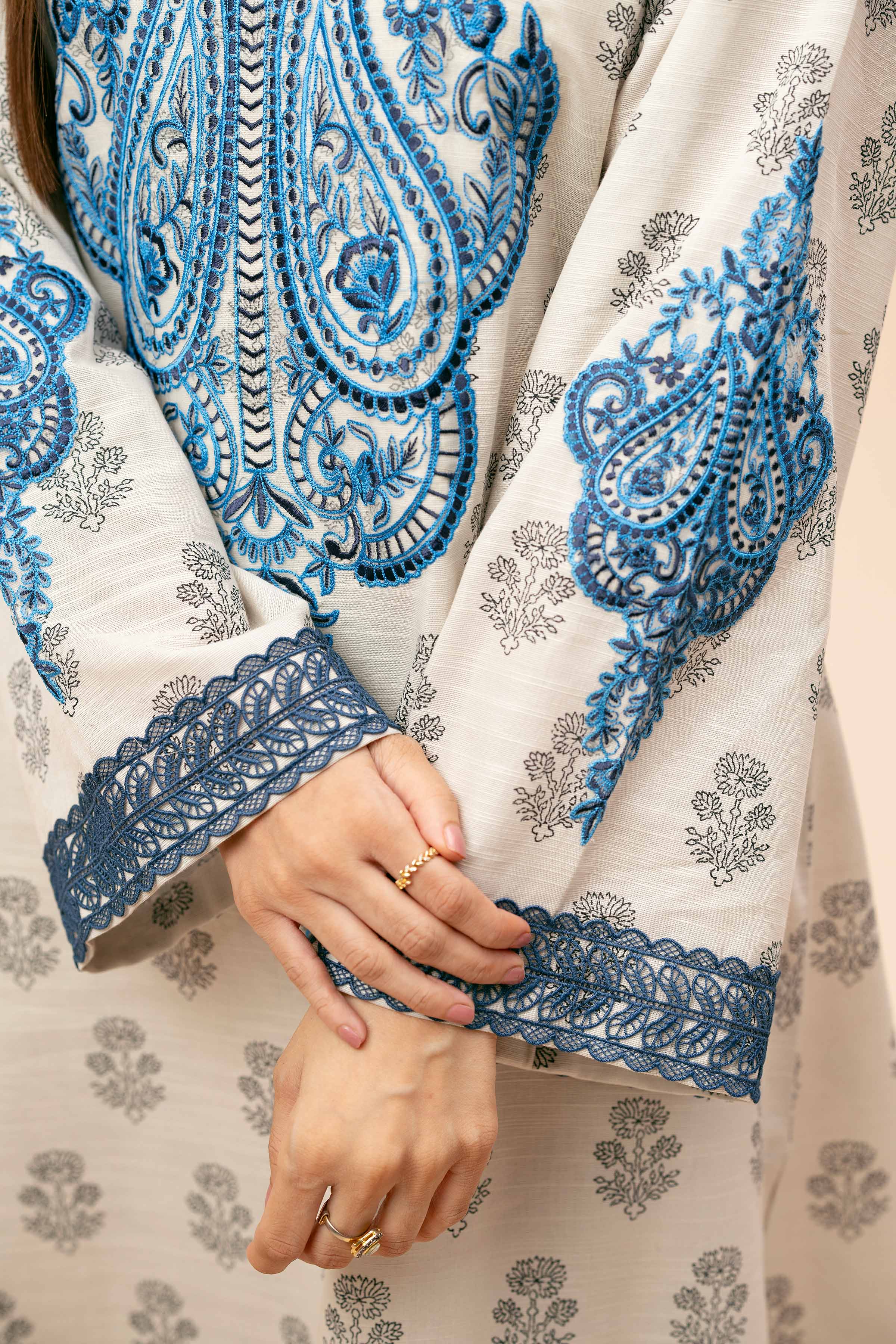 NishatUK - Beige Embroidered Khaddar 3-piece unstitched Suit