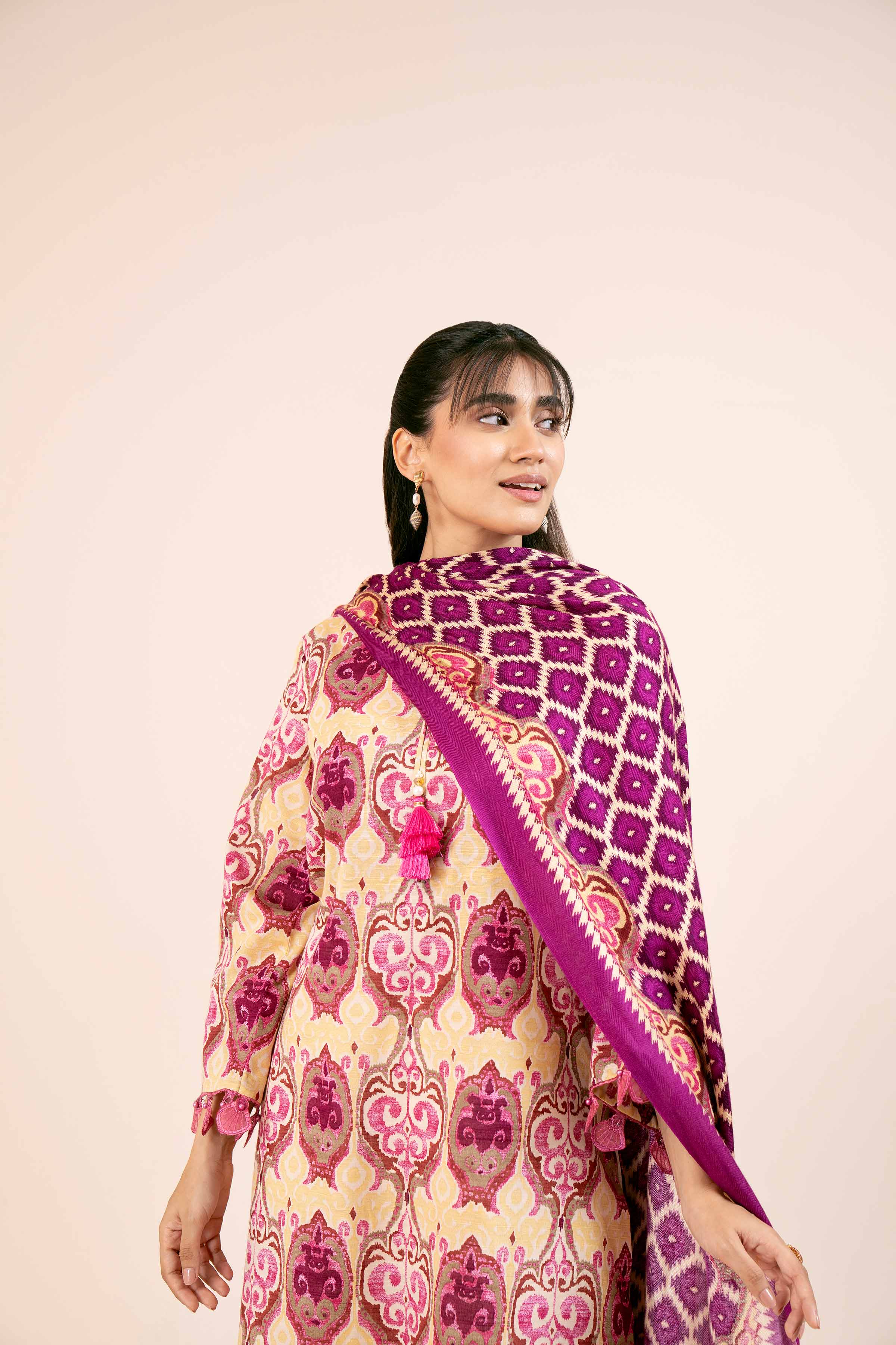 NishatUK - Magenta Printed Khaddar 3-piece unstitched Suit