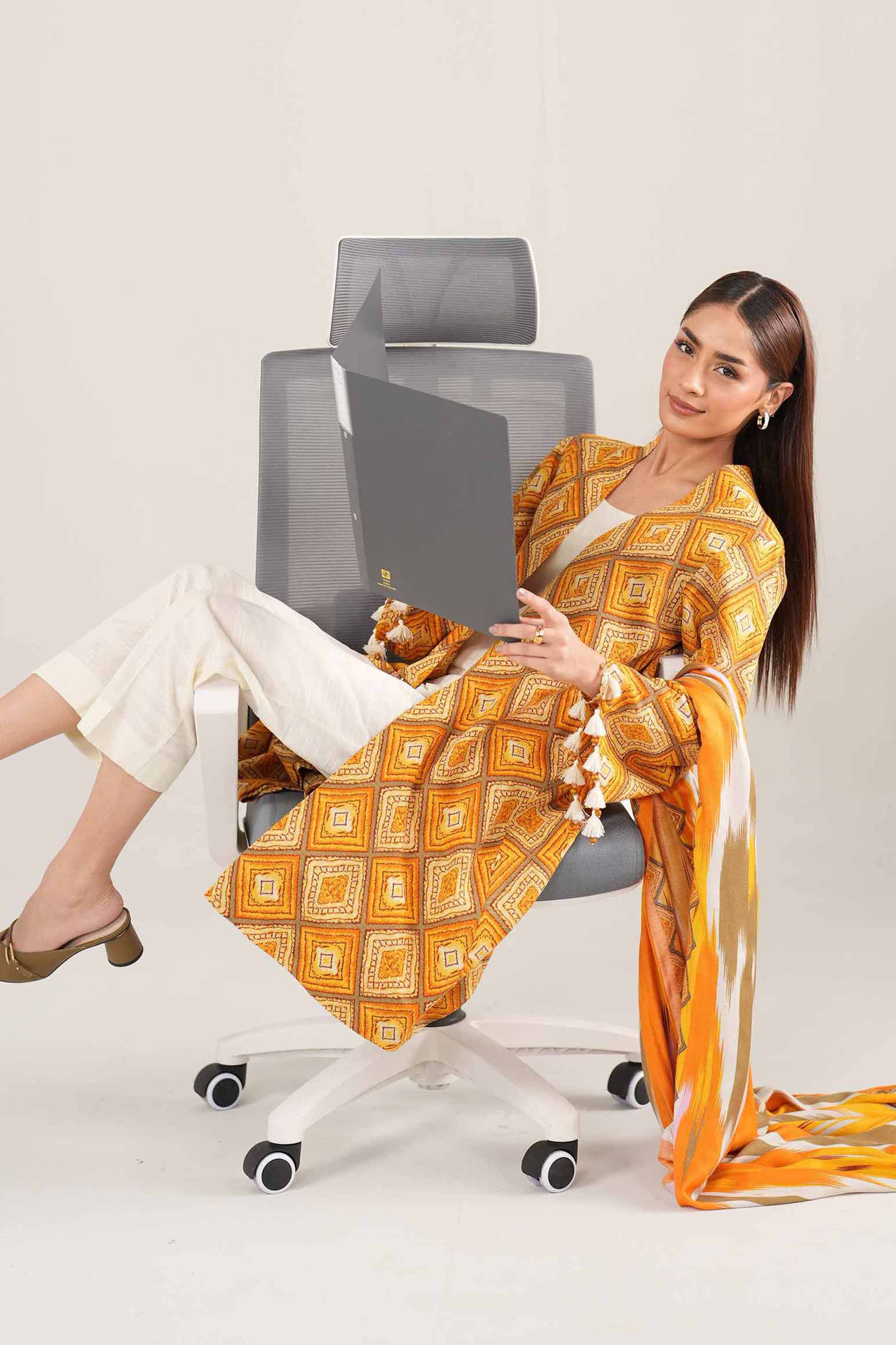 NishatUK - Orange Printed Khaddar 3-piece unstitched Suit