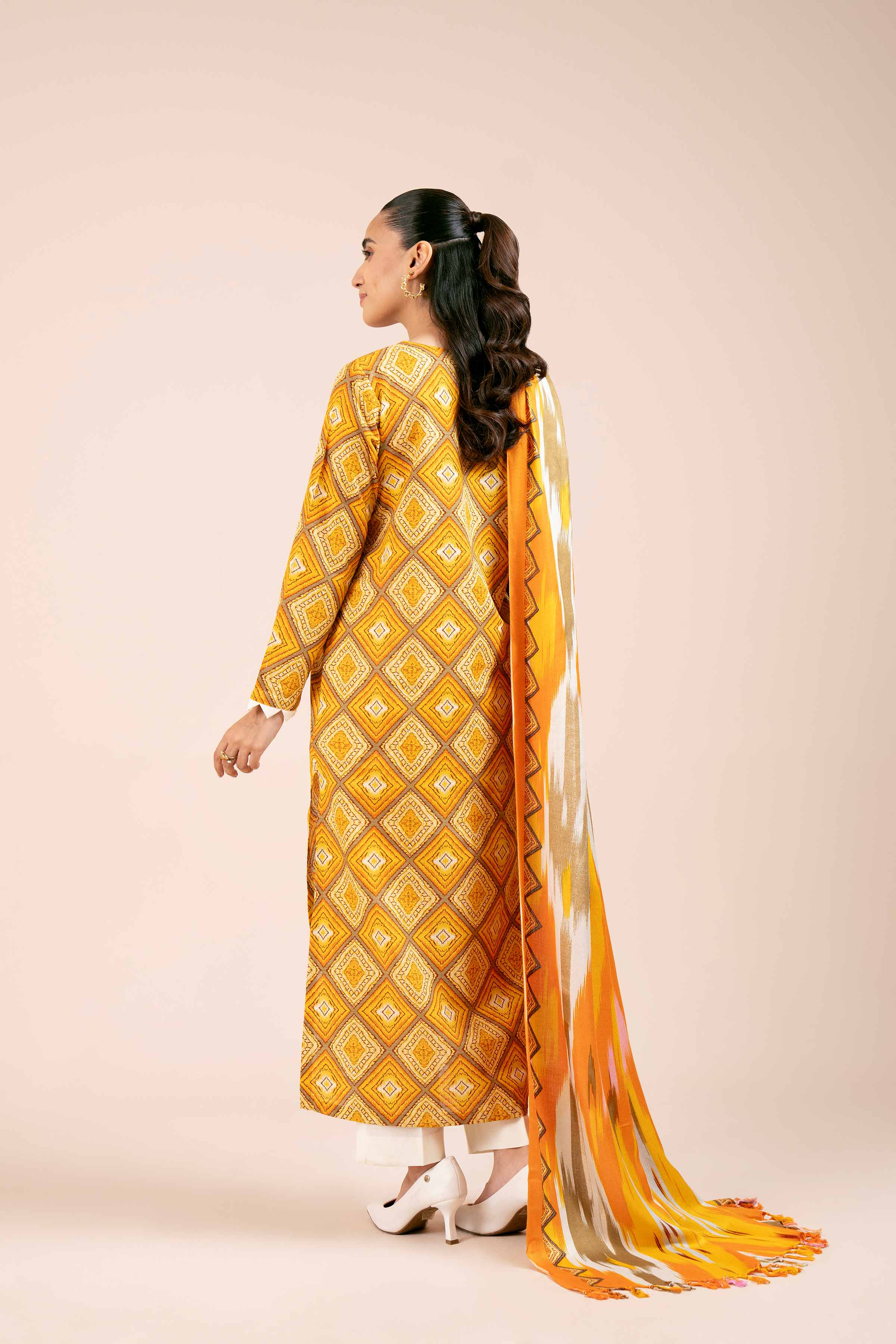 NishatUK - Orange Printed Khaddar 3-piece unstitched Suit