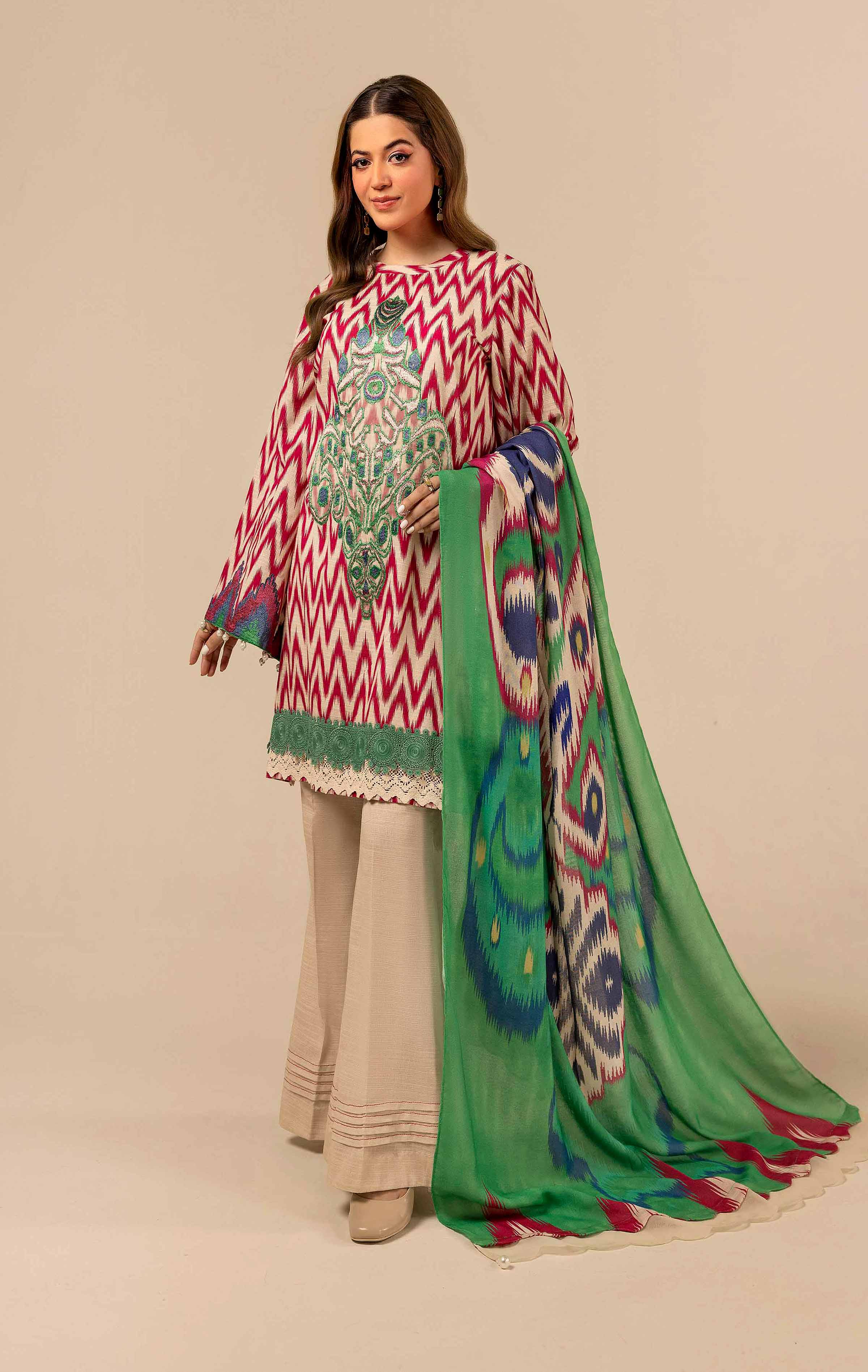 NishatUK - Green Embroidered Khaddar 3-piece unstitched Suit