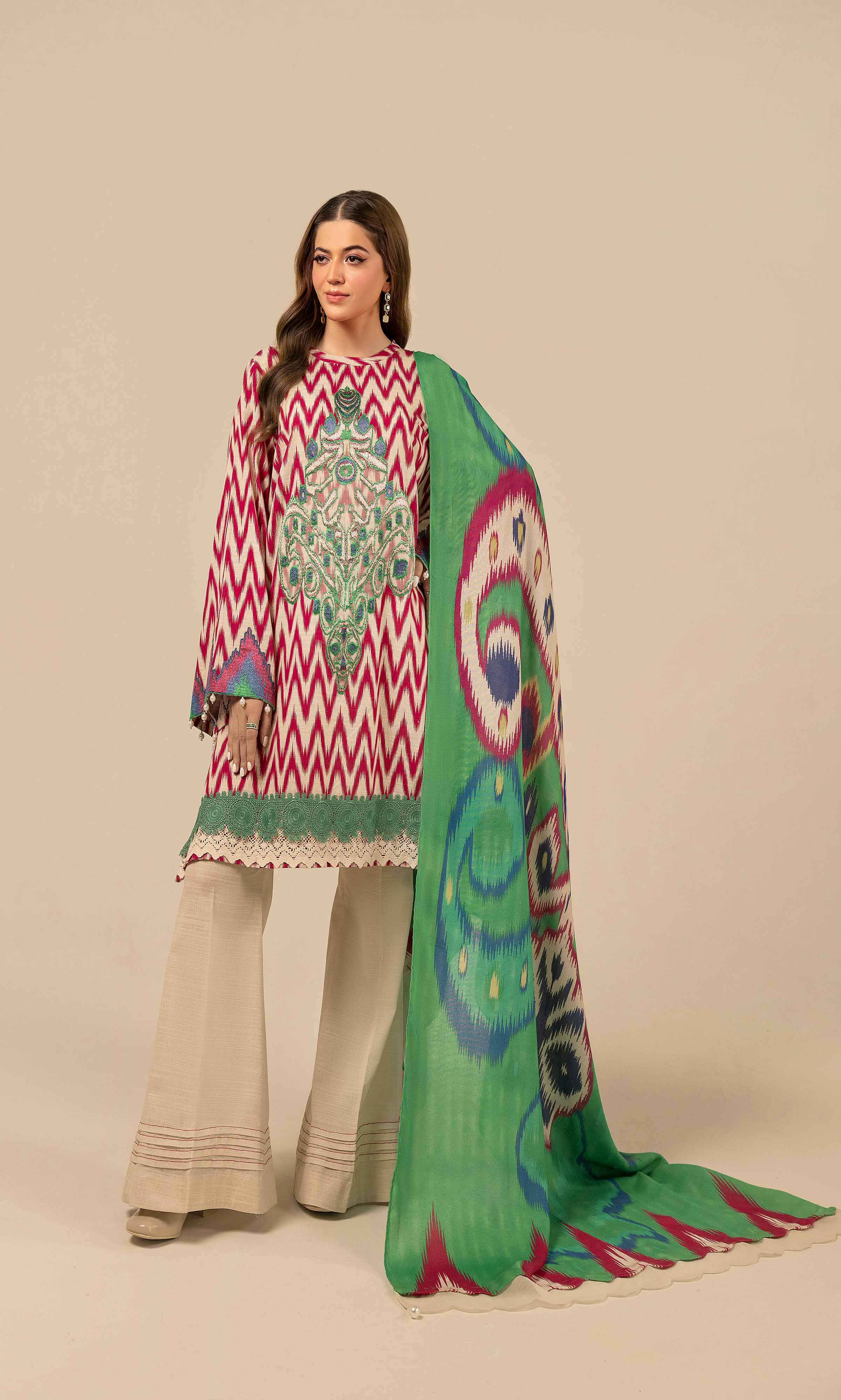 NishatUK - Green Embroidered Khaddar 3-piece unstitched Suit